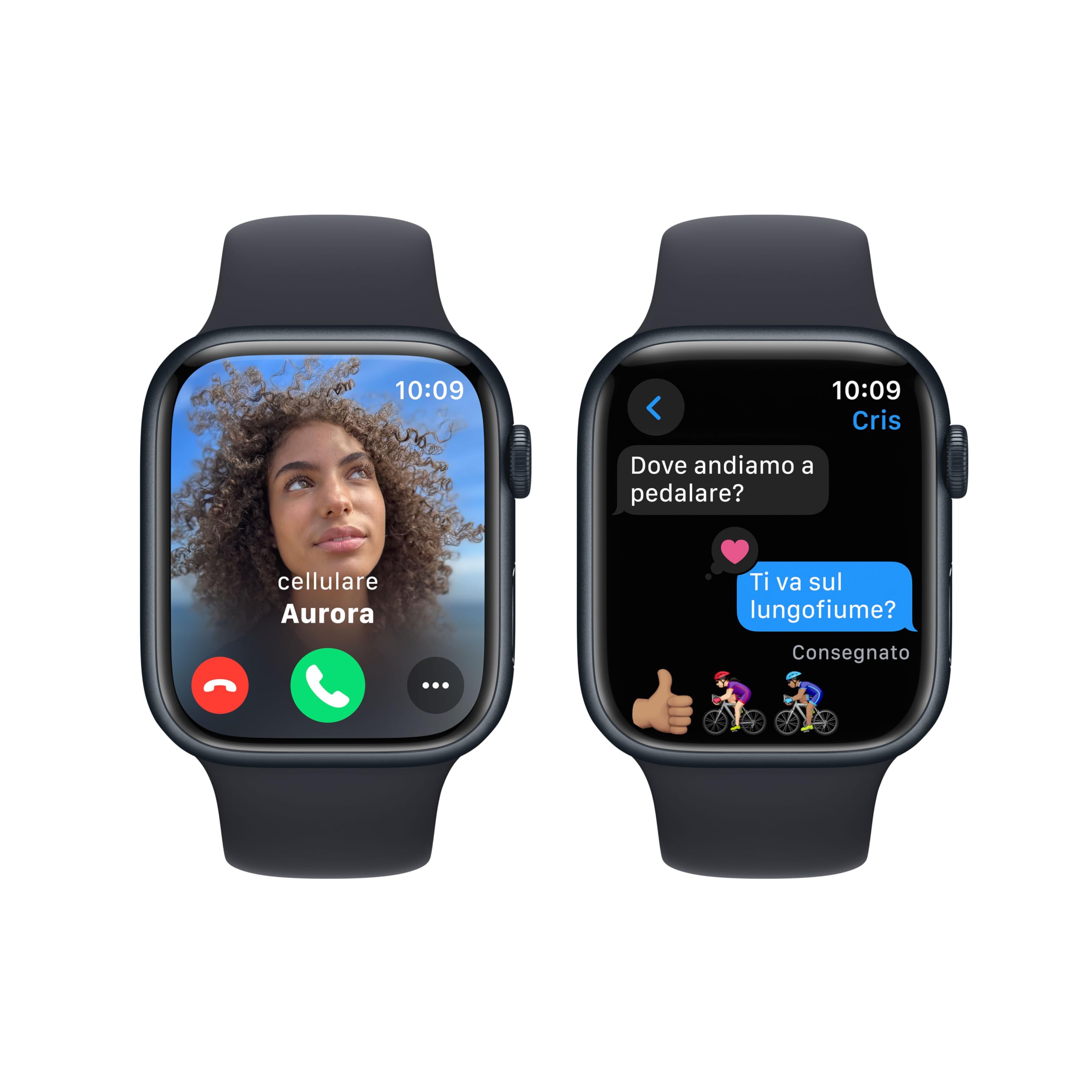 Apple Watch Series 9 GPS 45mm Smartwatch con cassa in alluminio color mezzanotte e Cinturino Sport mezzanotte - M/L. Fitness tracker, app Livelli O₂, display Retina always-on, resistente all’acqua