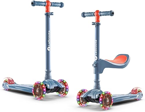 Lascoota - Scooter con asiento para niños  Altura ajustable, con plataforma extra ancha de poliuretano y ruedas intermitentes grandes, para niños de