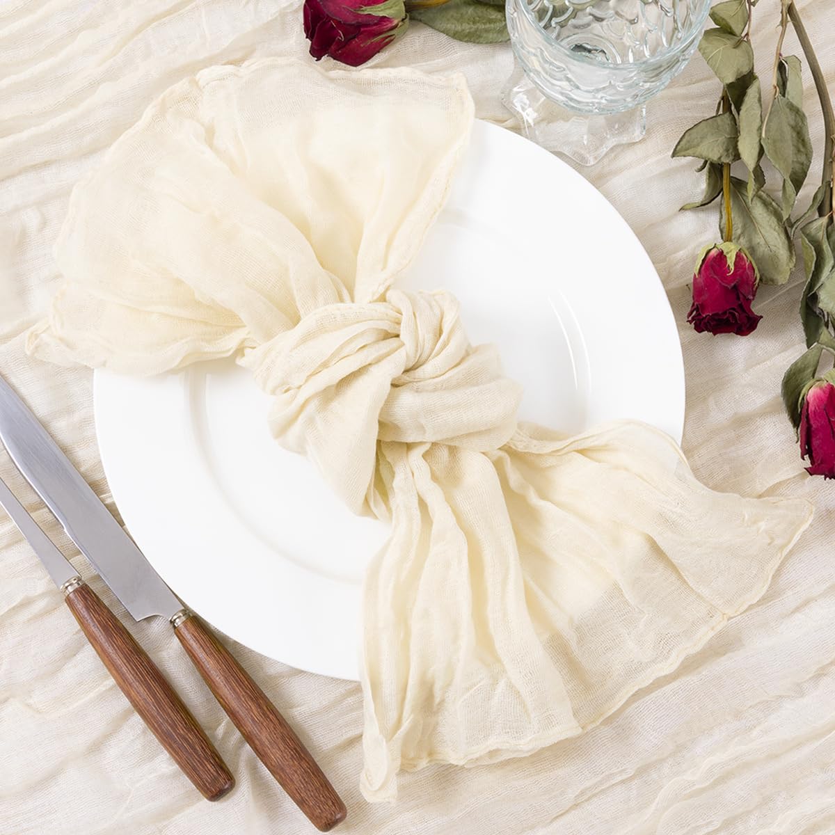 Serviettes en Tissu Fromage 21 "x 21" Lot de 24 Serviettes de Table en Coton Serviettes de Table en Lin pour fête de Mariage Douche 24 Beige