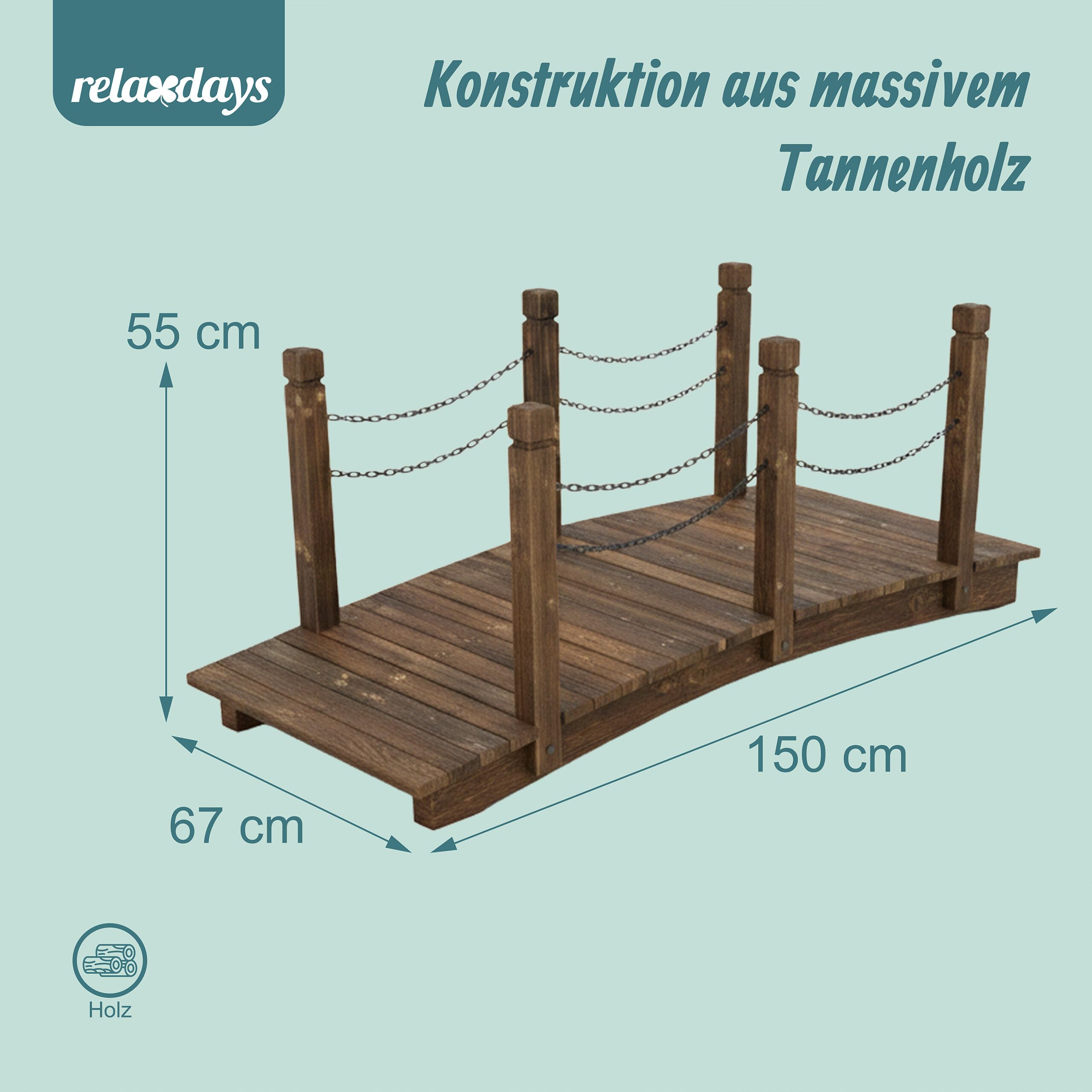 Relaxdays Garten Brücke, Pfosten mit Ketten, Tannenholz, braun