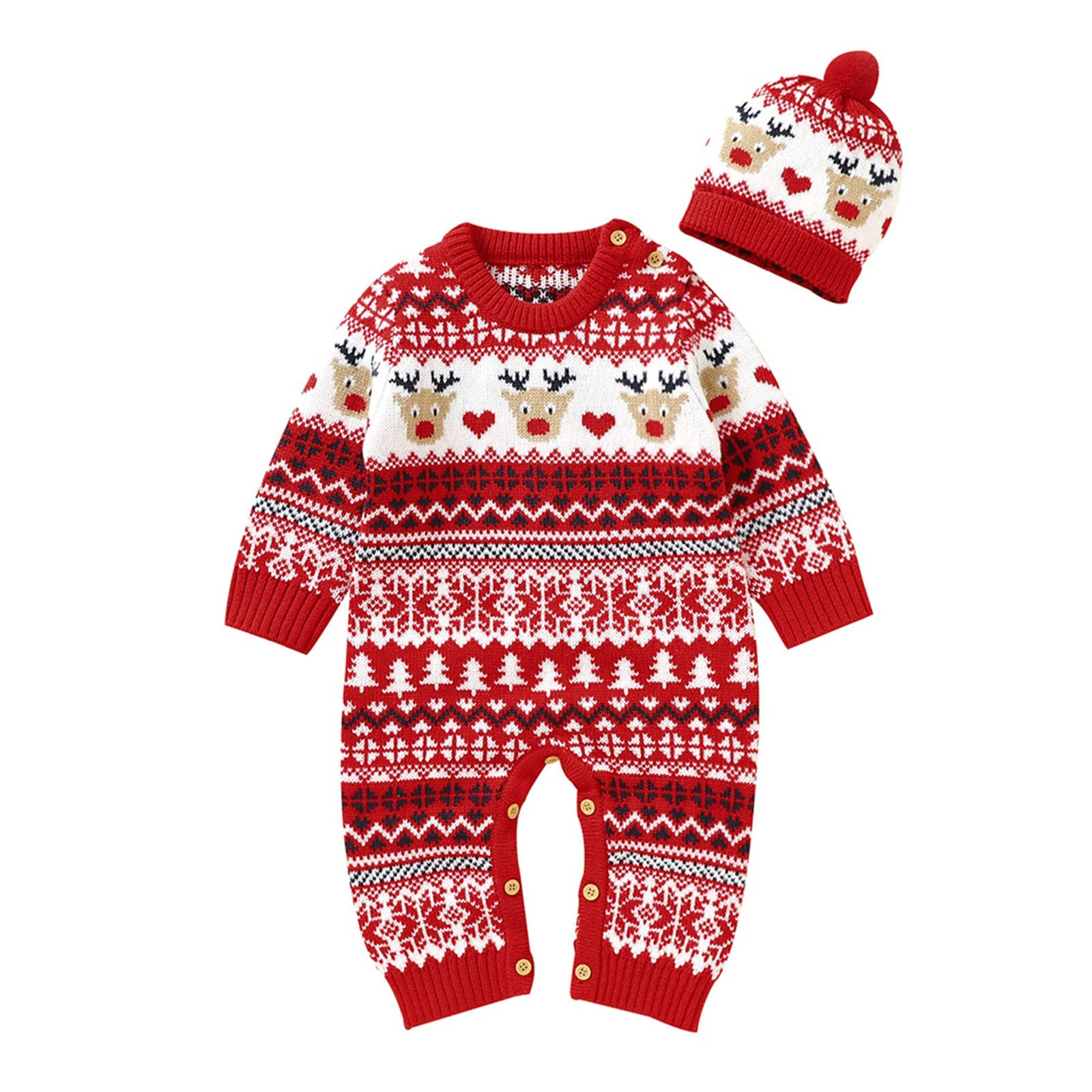 RNTOP Baby Boy Girl Sweater Romper Christmas Clothes Cotton Knitted Jumpsuit with Hat Set Newborn My (Red, 9-12 Months)