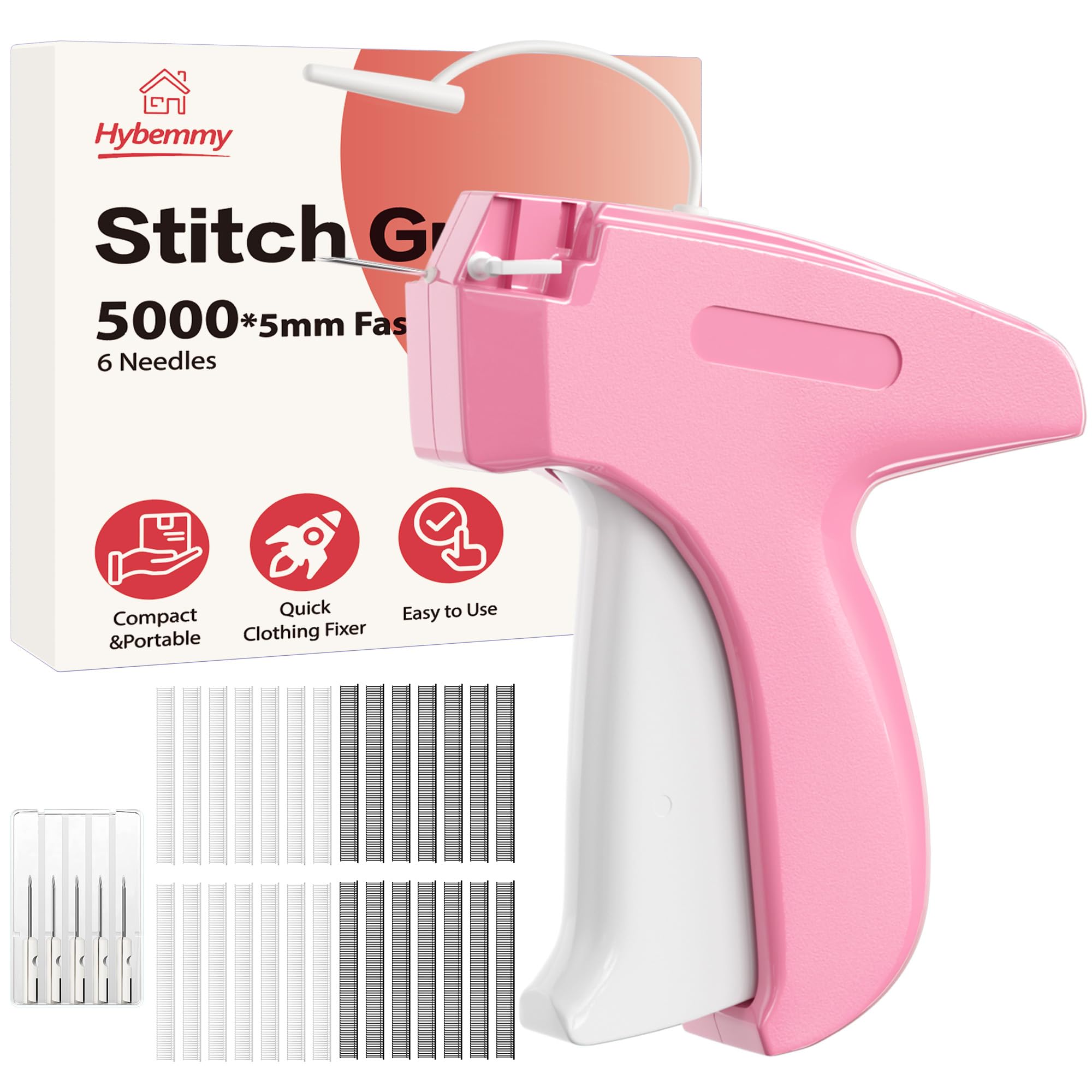 Stitch Gun for Clothes, Tagging Gun, Quick Clothing Fixer, Pink