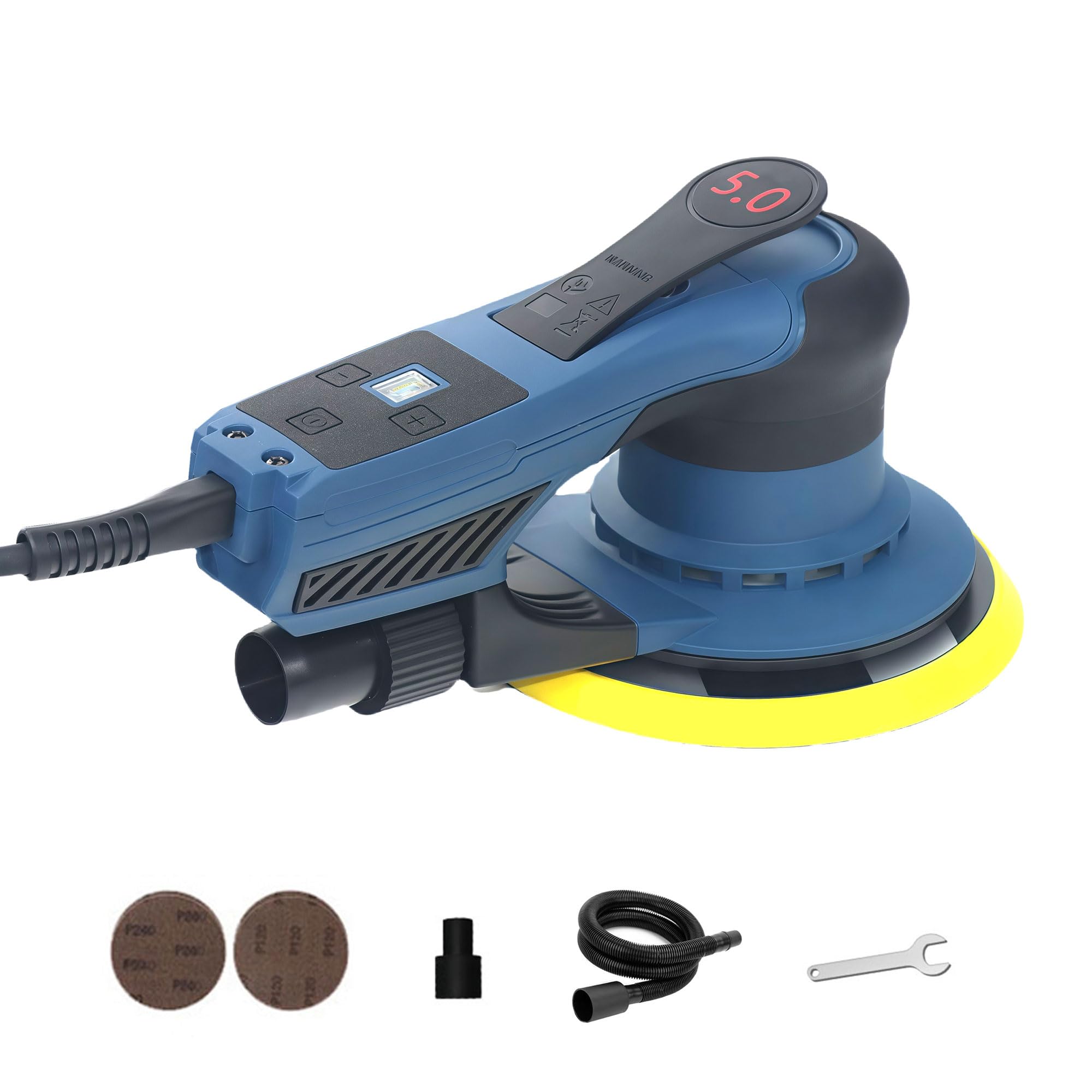 Ponceuse Excentrique Électrique 150mm (360W, Orbitale Ø5.0mm, 4000-10000tr/min, 7 Vitesses) - Faibles Vibrations avec Aspiration - Pour Bois, Métal et Carrosserie