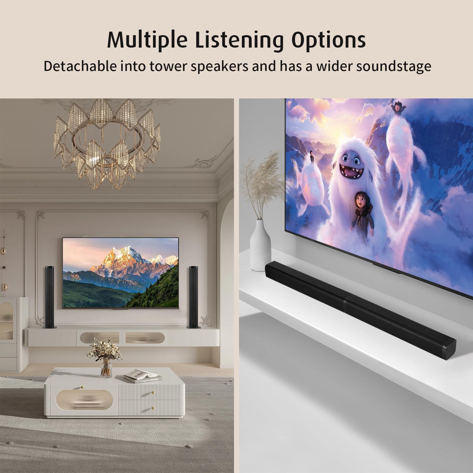 Elimavi Barra de sonido con subwoofer de 5.5 pulgadas, sistema de sonido envolvente desmontable 2 en 1, 2.1 canales, Bluetooth 5.3 y RCA, para TV, juegos de PC y cine en casa