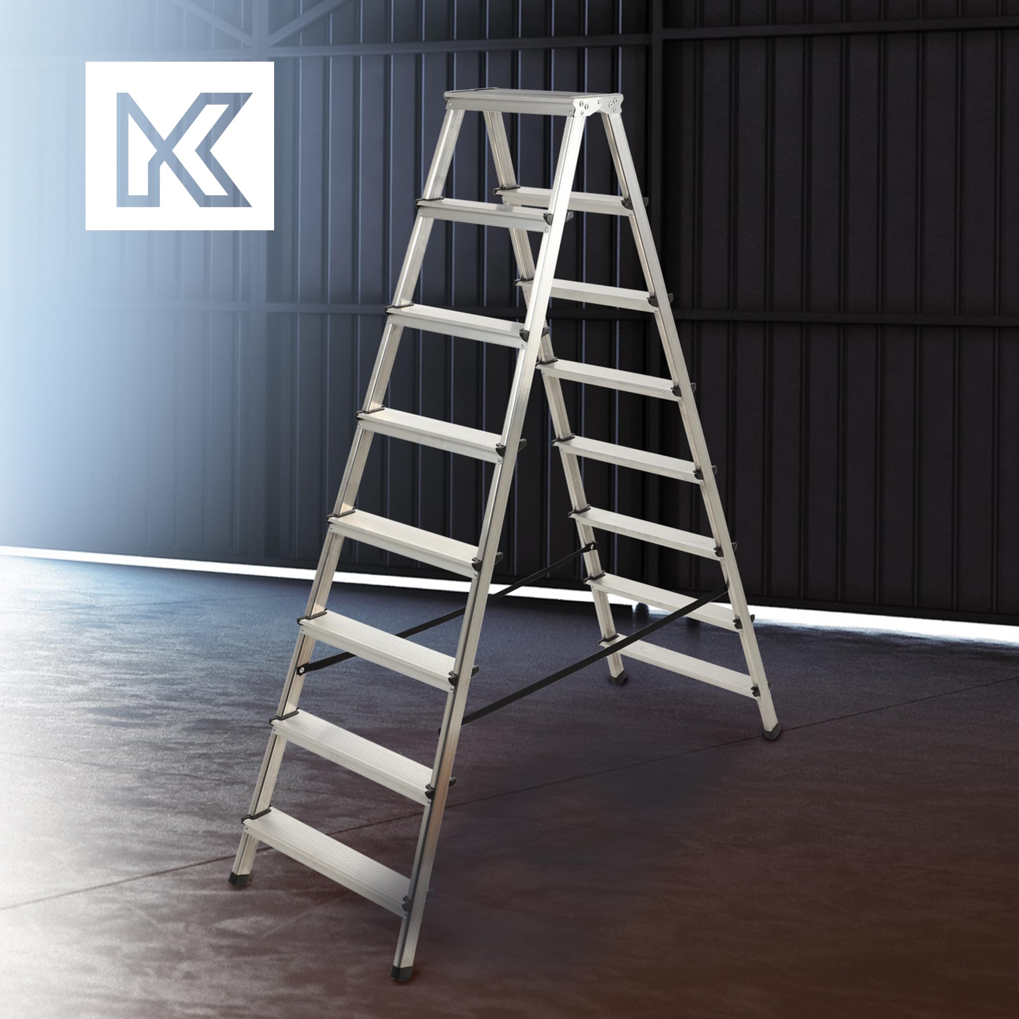 KADAX Échelle Double en Aluminium, Équipée de Marches Antidérapantes et d'une Conception Pliable Facilitant Le Stockage et Le Transport (8 Marches)