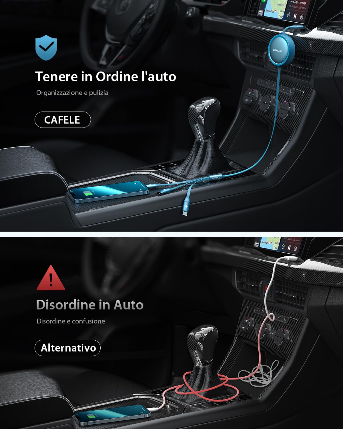 CAFELE Einziehbares Auto-USB-Kabel – 3-in-1, 100 Cm, Für Phone, Android, Typ-C, Kompatibel Mit Play Car
