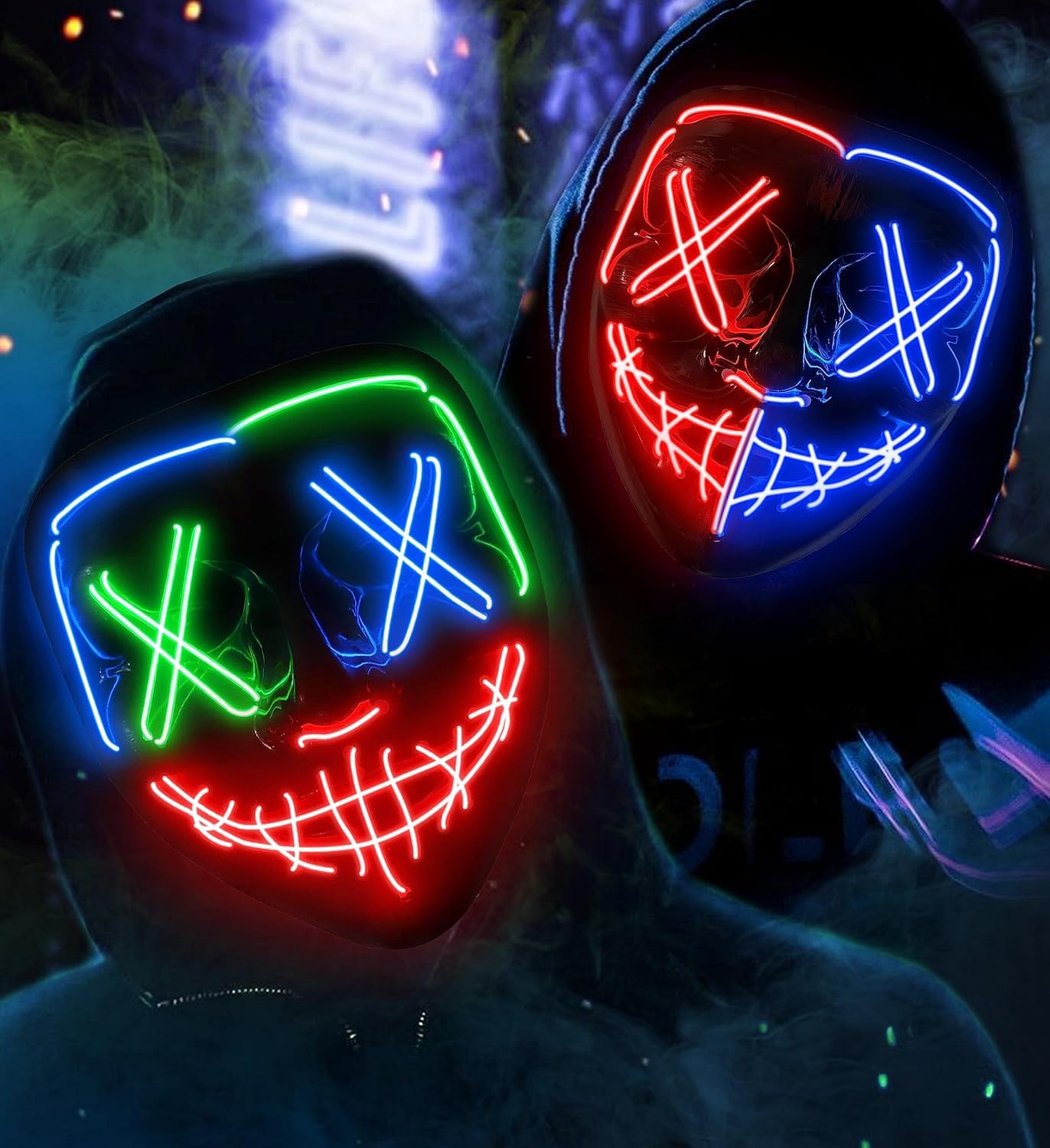 AnanBros - Maschera per Halloween, con luci a LED, maschera, per Halloween, 3 modalità di illuminazione, per cosplay e feste