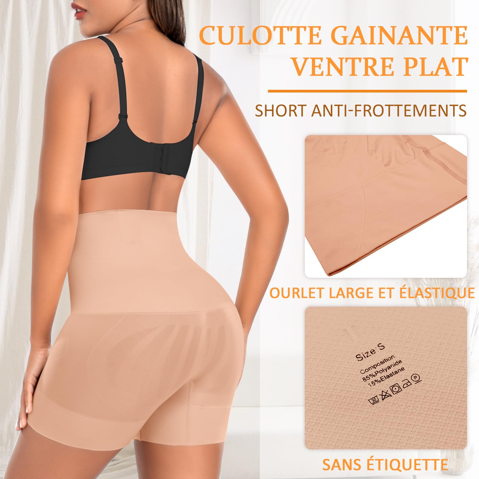 YARRCO Short Gainant Femme Ventre Plat Invisible Panty Gainant Taille Haute Gaine Amincissante Culottes Sculptantes Culotte Gainante sans Couture Short Anti Frottement Cuisse Shapewear