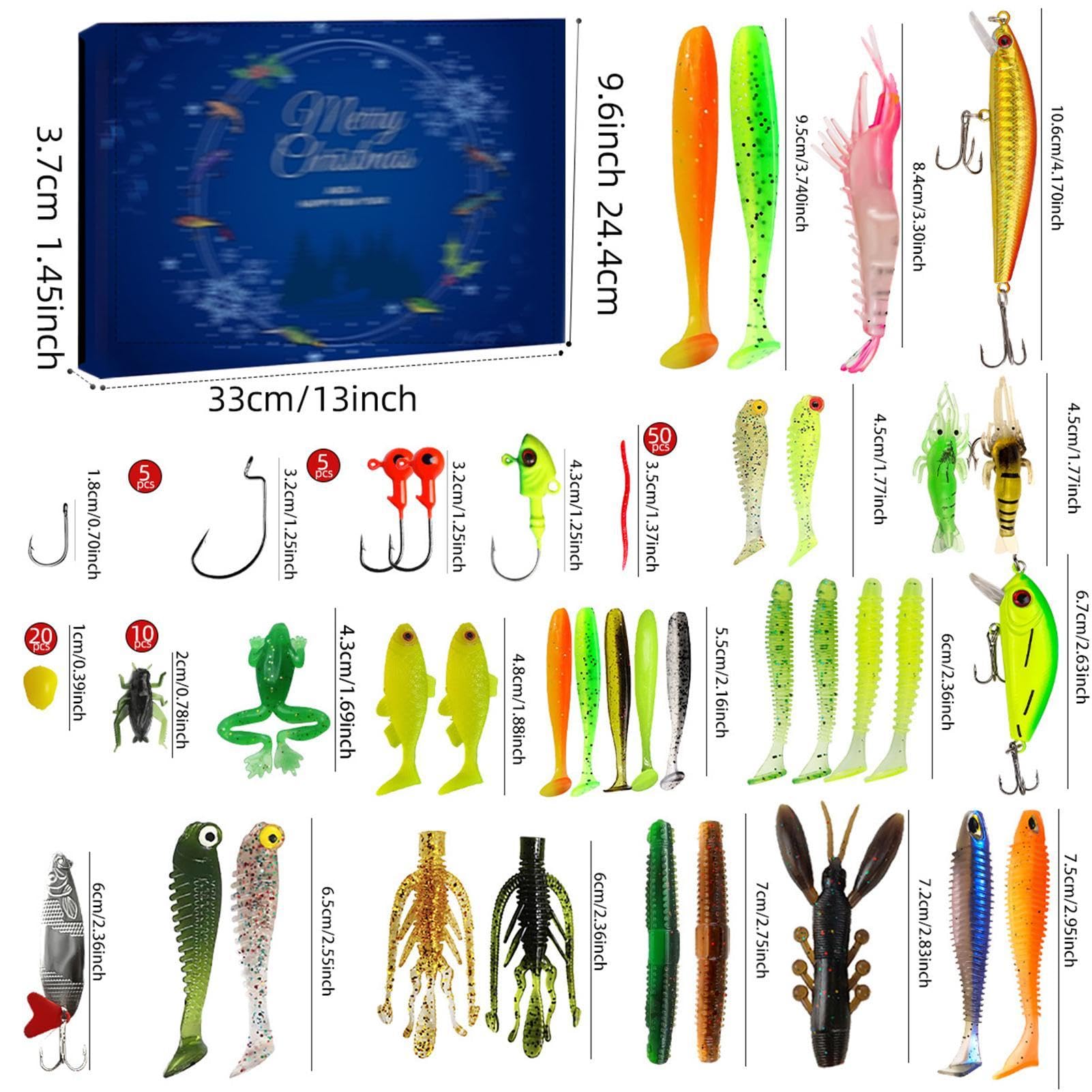 Calendario con conto alla rovescia per esche da pesca di 24 giorni, calendario 'avvento con esche da pesca - Set di esche da pesca Calendario per il conto alla rovescia di Natale