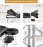 Vista 3 de Mesa de Masaje Portátil de 84" de Largo 24" de Ancho Profesional, Sofá de Masaje Reclinable de 3 Secciones, Cama de Aluminio Ajustable