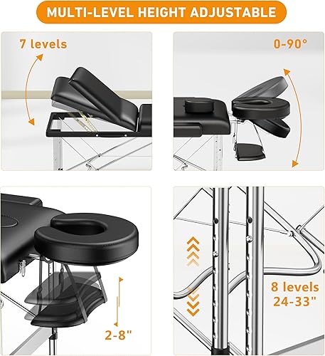 Vista 3 de Mesa de Masaje Portátil de 84" de Largo 24" de Ancho Profesional, Sofá de Masaje Reclinable de 3 Secciones, Cama de Aluminio Ajustable