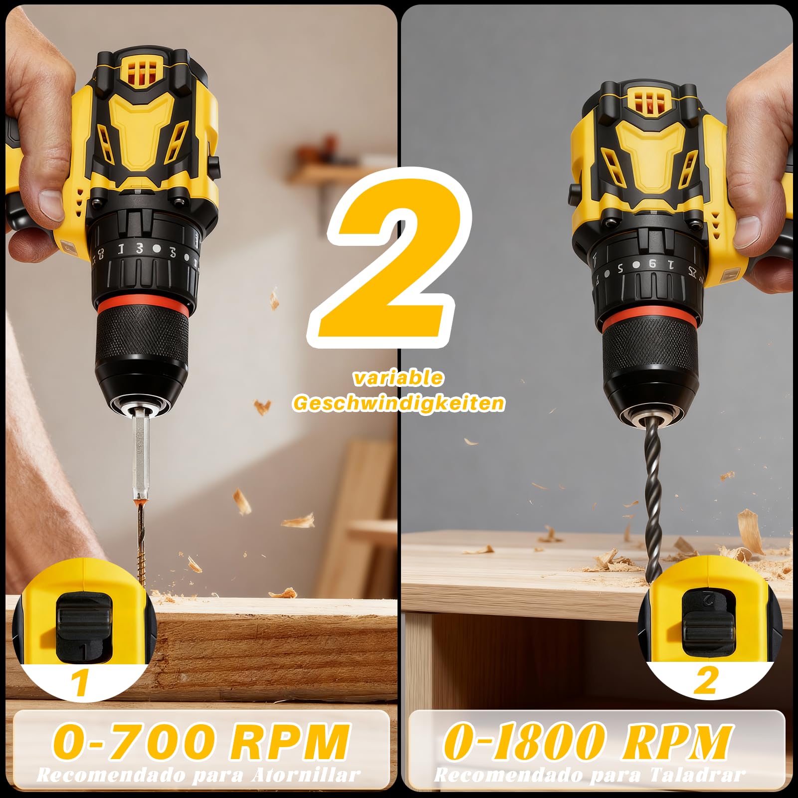 Brushless Trapano Avvitatore Batteria, 21V Trapano a Percussione, 70Nm Max con 2 Batterie 2.0Ah, 25+3 Coppia,2 Velocità,LED Luce, Avvitatore Elettrico per avvitare e forare legno, plastica e metallo