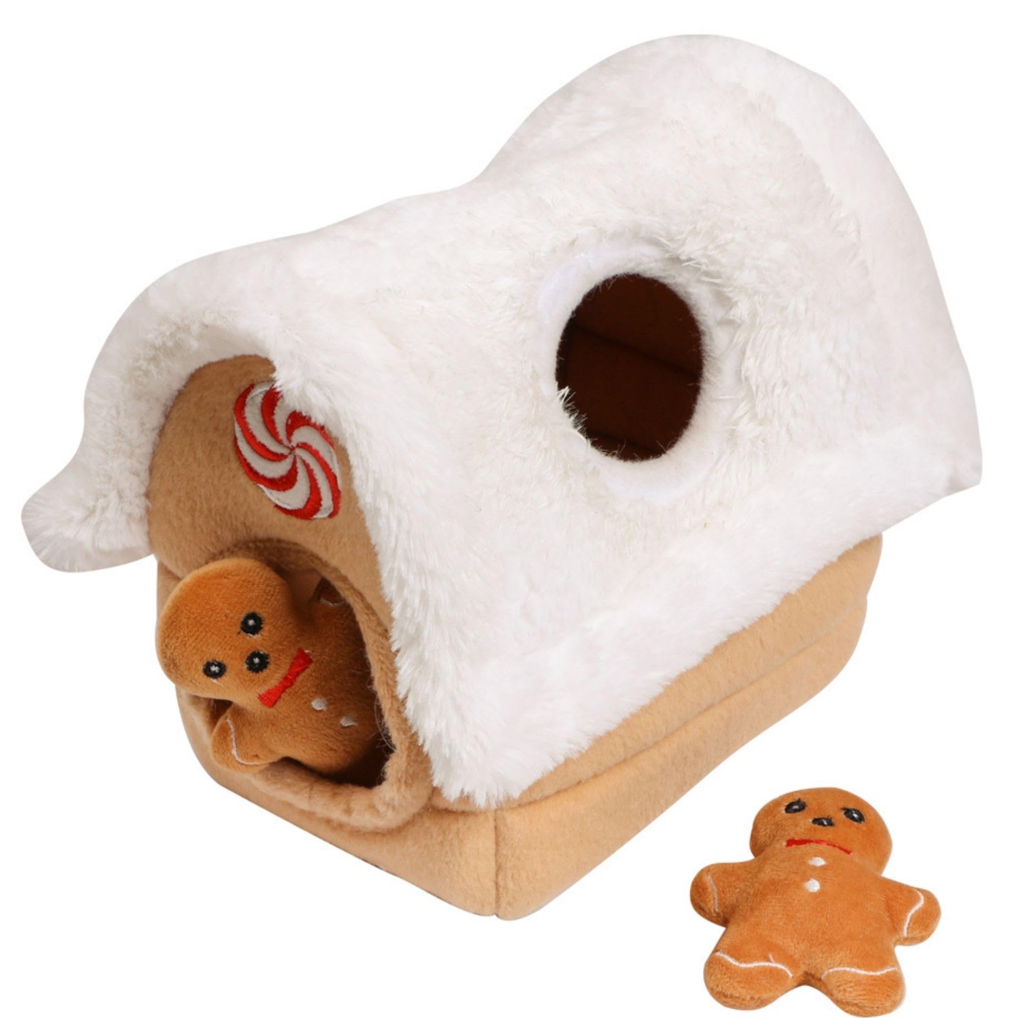 Hide & Seek Dog Toys for Boredom, Festive Gingerbread House Interactive Plush Puzzle Brain Training IQ Dog Toy with 3 Squeak Toys — image 1