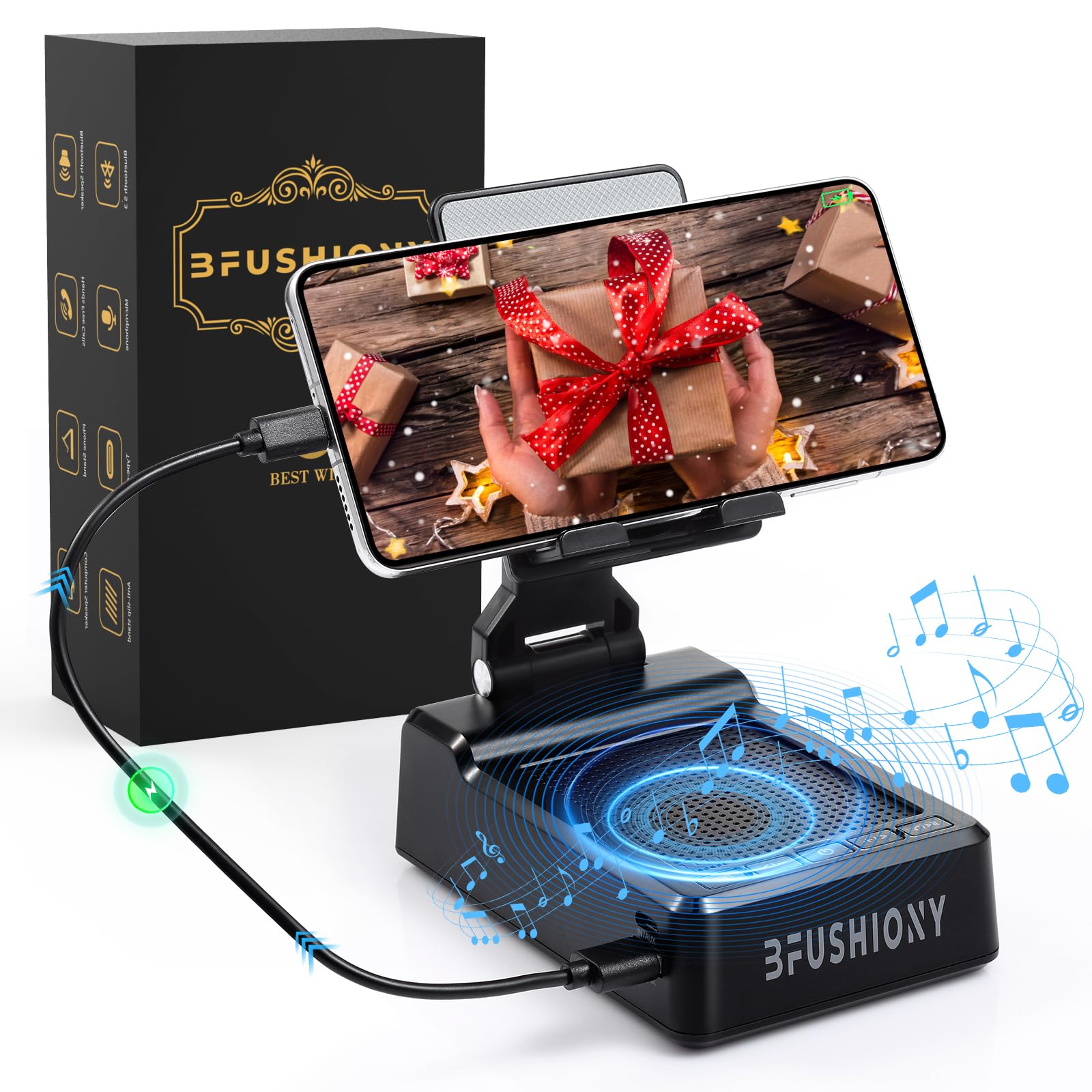BFUSHIONY Gifts for Men Women Who Have Everything, Phone Stand with Wireless Speaker and Charger for iPhone/Android/Tablet, Birthday Gifts for Men Women, Unique Gifts for Him Dad Mom Tech Gadgets