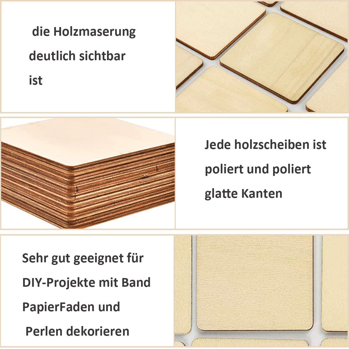 30 Dischi Di Legno Quadrati 10x10cm - Per Sottobicchieri, Decorazione, Pittura Fai Da Te - Foto 7