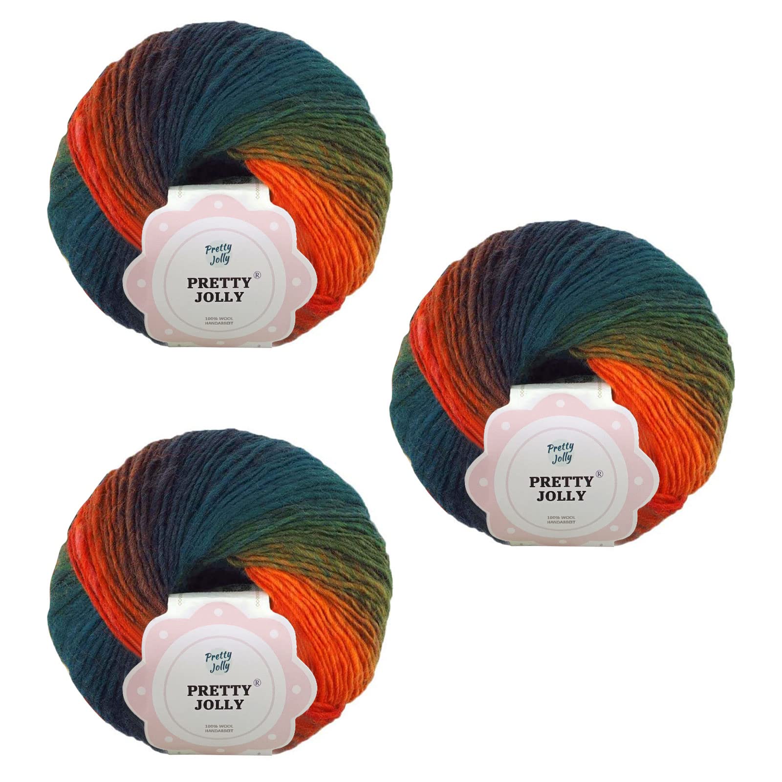 Pretty Jolly 3 Skeins Rainbow Wool Yarn - Soft Gradient, Self-Striping, Multi Color for Crochet & Knitting, Single Ply (10#) — image 1