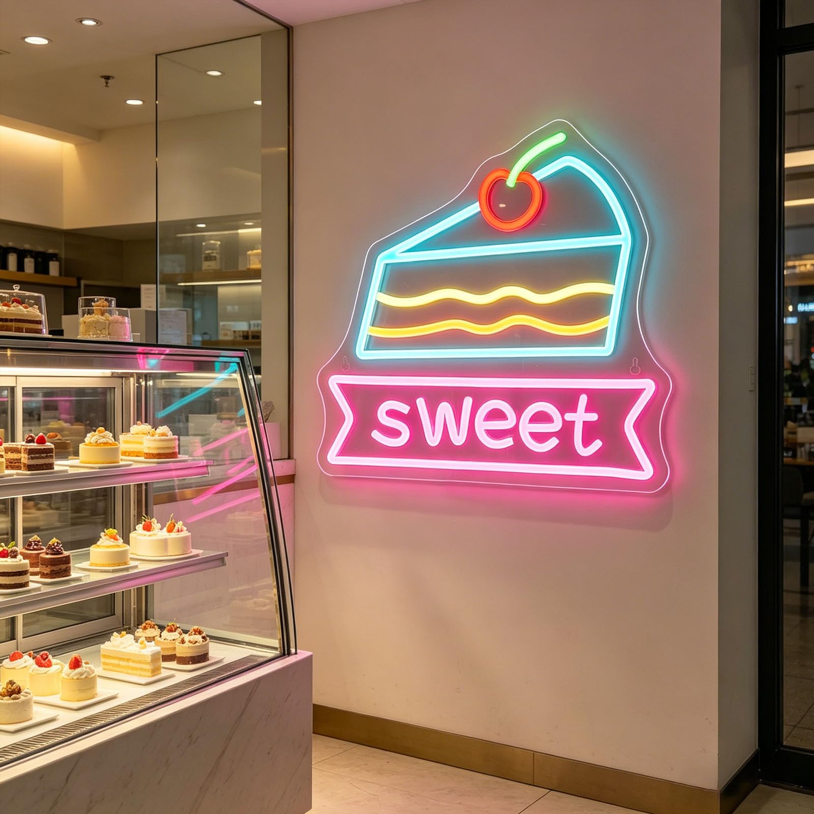 Sweet Cake LED Neon Sign Dimmable Neon Light Sign for Light Up Dessert Shops Bakeries Wedding Dessert Tables Candy Themed Parties(13.39"×12.6") — image 1