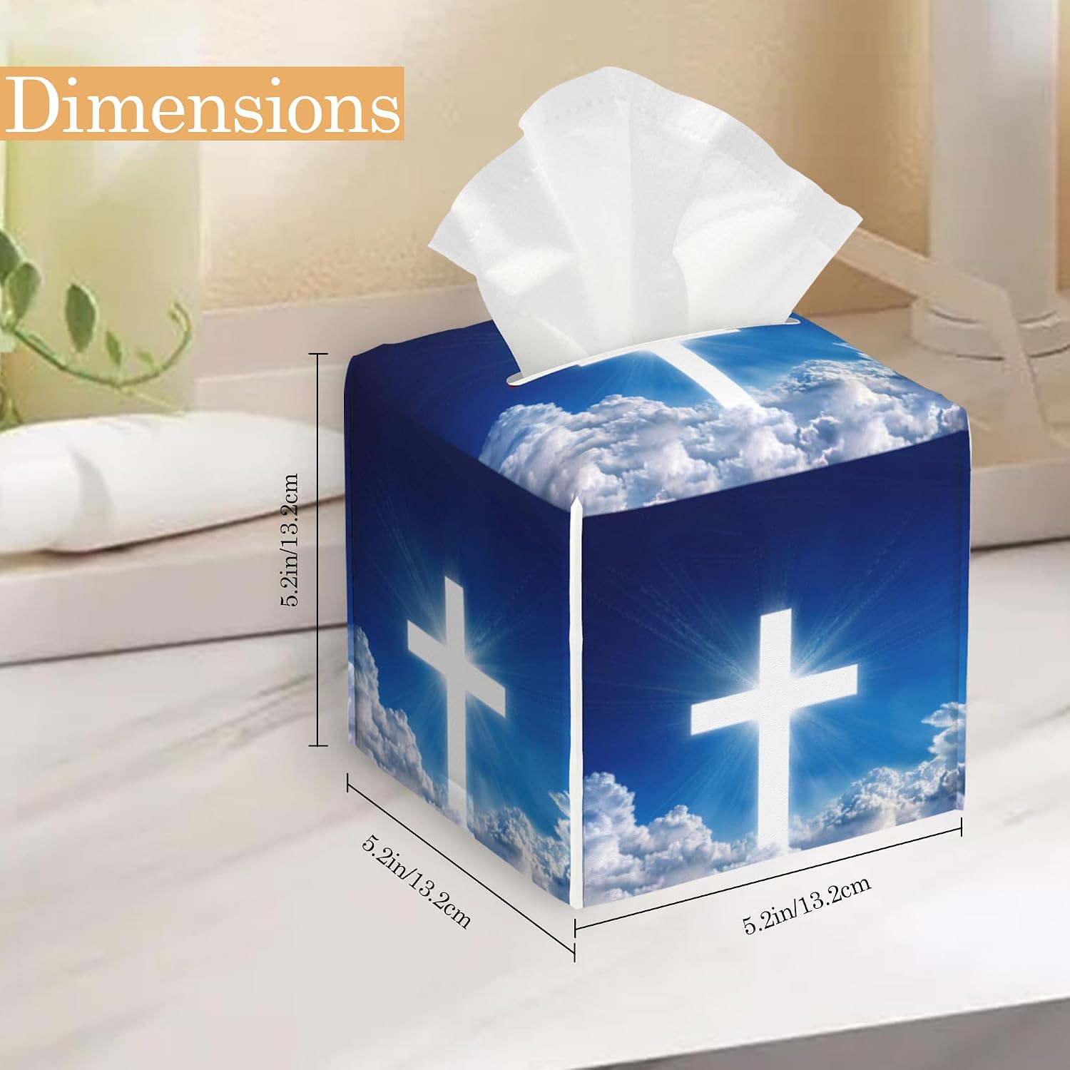 Cross Tissue Box Cover Holder,Leather Tissue Case Holder Facial Paper Organizer Decorative for Tabletop Night Stands Desk Bathroom Kitchen Car Office Home Decor image 2
