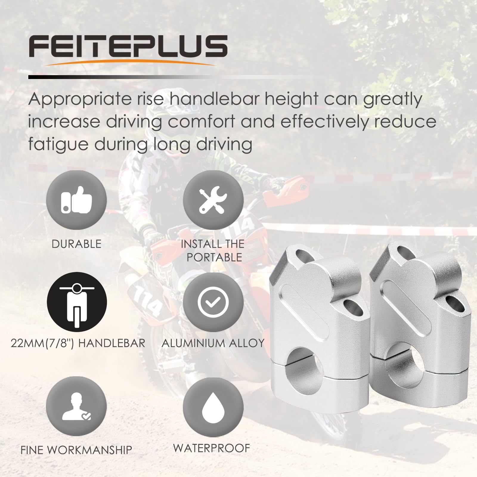 Rehausseurs de guidon universels de 2,2 cm pour moto Pit Dirt Bikes Noir Hauteur 38 mm, 18 mm (0,71")