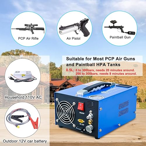 Miniatura 3 de Compresor de aire PCP, portátil de 4500 Psi/30 Mpa, sin agua/aceite, rifle PCP/pistola y bomba de aire de tanque de paintball, alimentado por 12 V