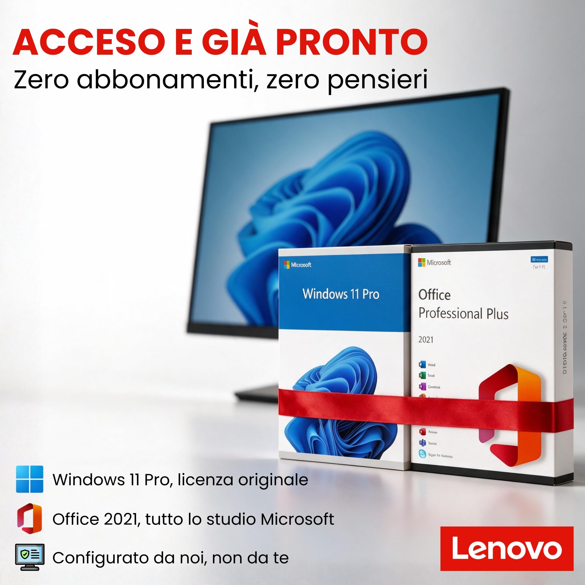 Lenovo Computer Completo 27 pollici i5 8500 16 GB di RAM 256gb SSD NVME Win 11 Pro Office 2021 Pro 36 mesi di garanzia -S27 GARANZIA 36 MESI