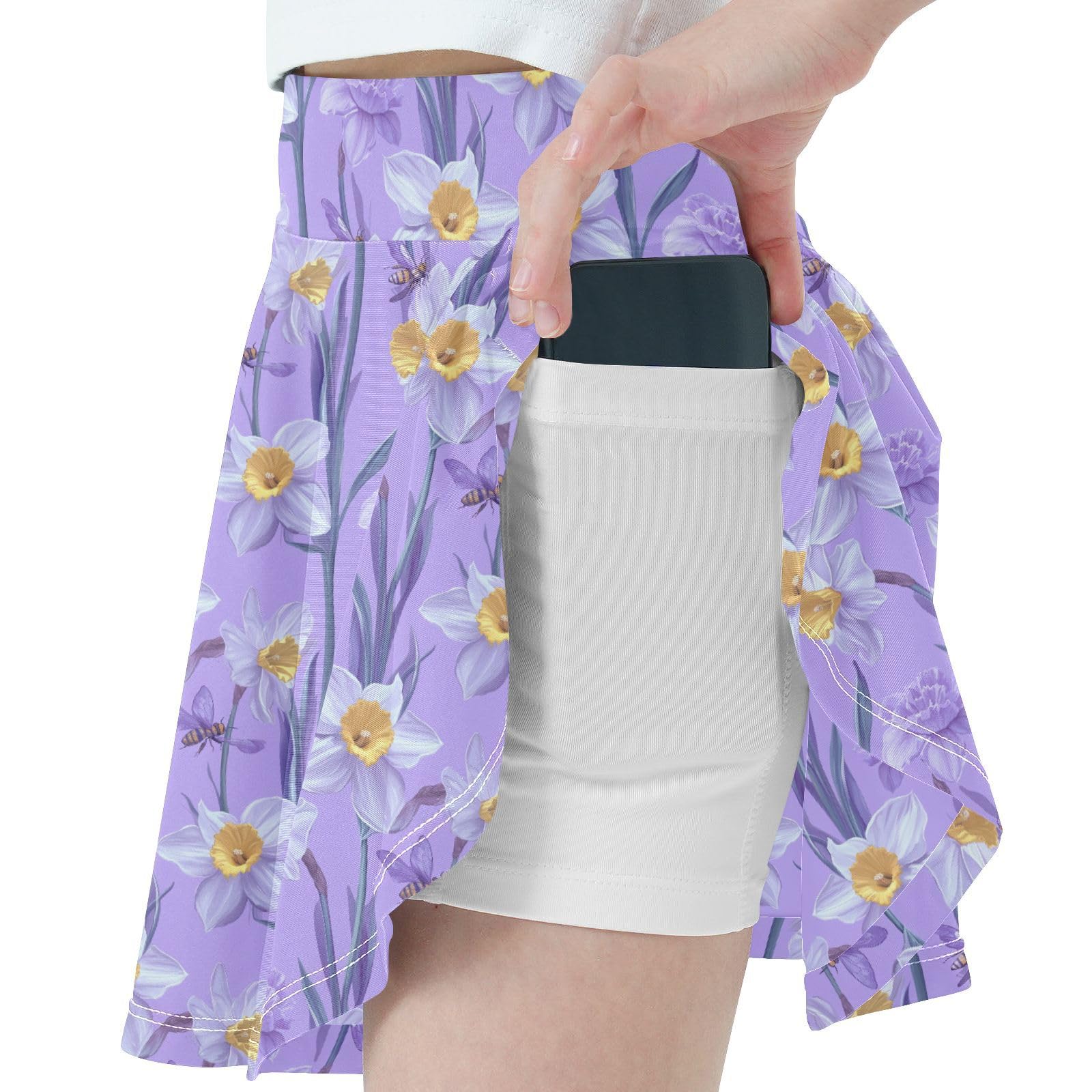 Rustic Daffodil Purple Flowy Tennis Skirt for Girls with Built in Shorts Scort Skirt for Kids with Pockets Golf Skirts for Little Girls