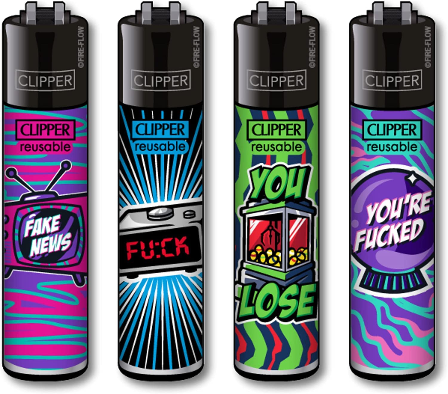 Sunmando Mix Slogan #2 Clipper Classic Lighters Set Of 4 To Collect. Model: (Mix Slogan No. 2)