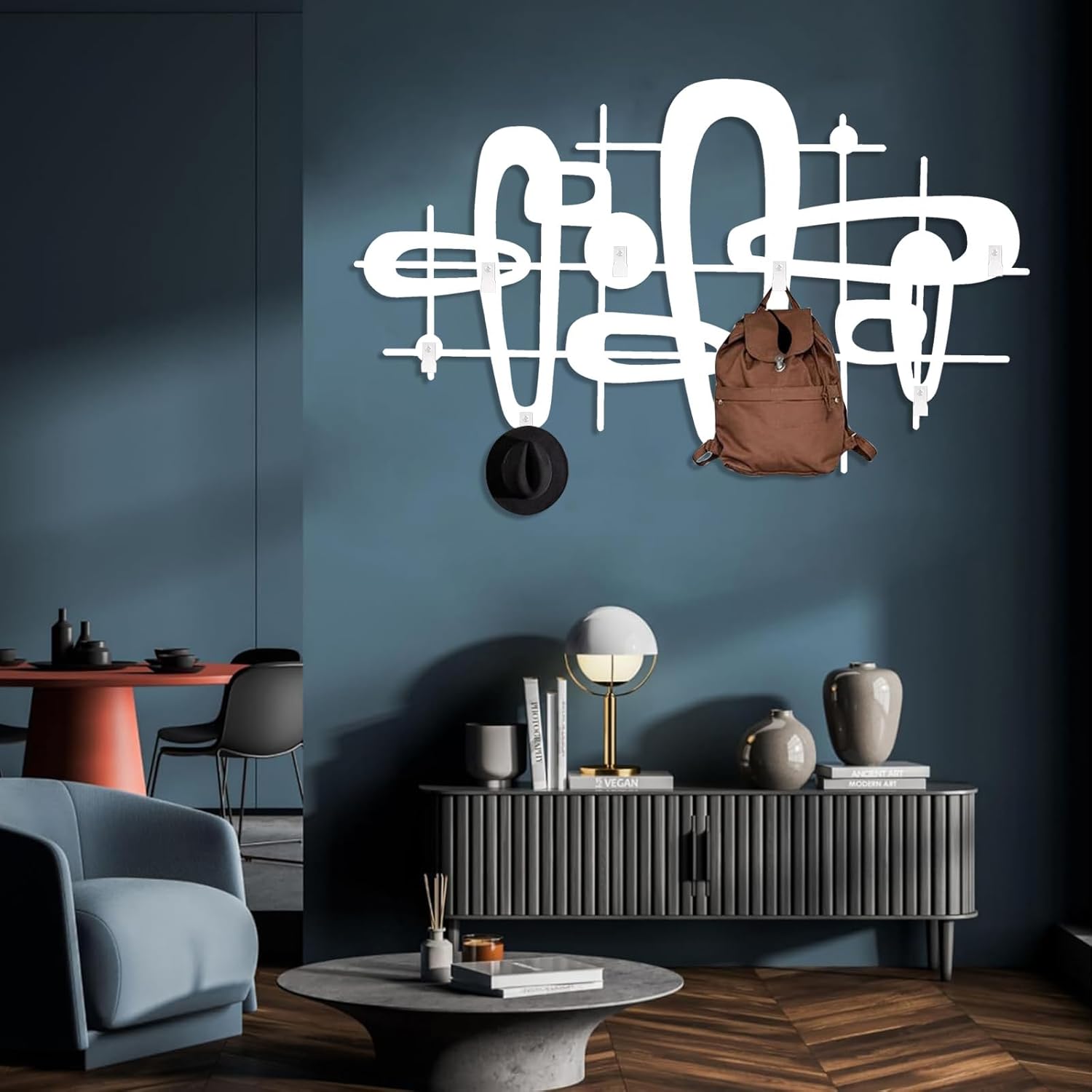 HOLECIC Mid Century Metal Coat Rack, Abstract Coat Hooks Wall Decor, Mid Century Luxury Wall Mount, Retro Art Coat Rack, Key Clothes Hat Holder (Black, 24"x41"|61x105cm)