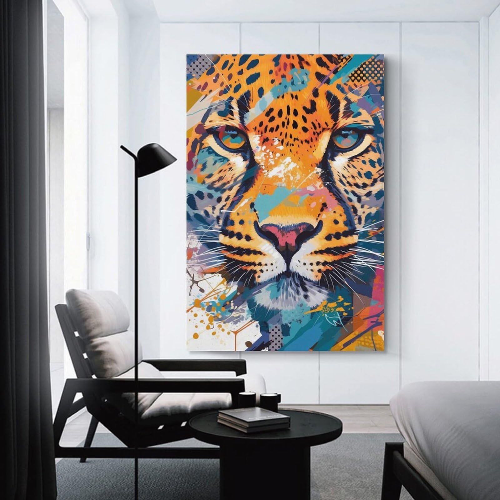 Junmoney Vibrant Abstract Leopard Portrait Canvas Wall Decor 20x30inch(50x75cm), for Study, Office Or Focused Interiors, Wall Art That Adds Style to Work Areas