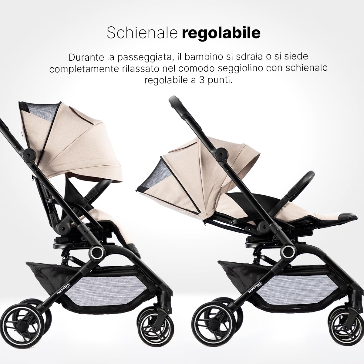Hamilton by Yoop T1 Buggy - Seduta girevole a 360° - Tecnologia MagicFold™ - Pieghevole - Ruote riflettenti con sospensioni - Include borsa protettiva e portabicchieri - Passeggino regolabile - Cachi