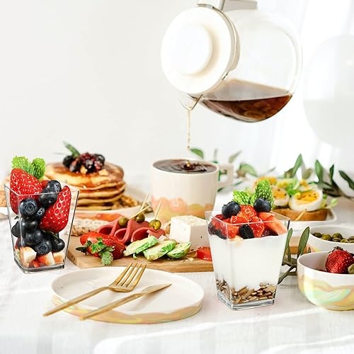 Miniatura 6 de Eupako Paquete de 50 vasos cuadrados de plástico transparente de 5 onzas, vasos pequeños de plástico transparente, ideales para postres, aperitivos,