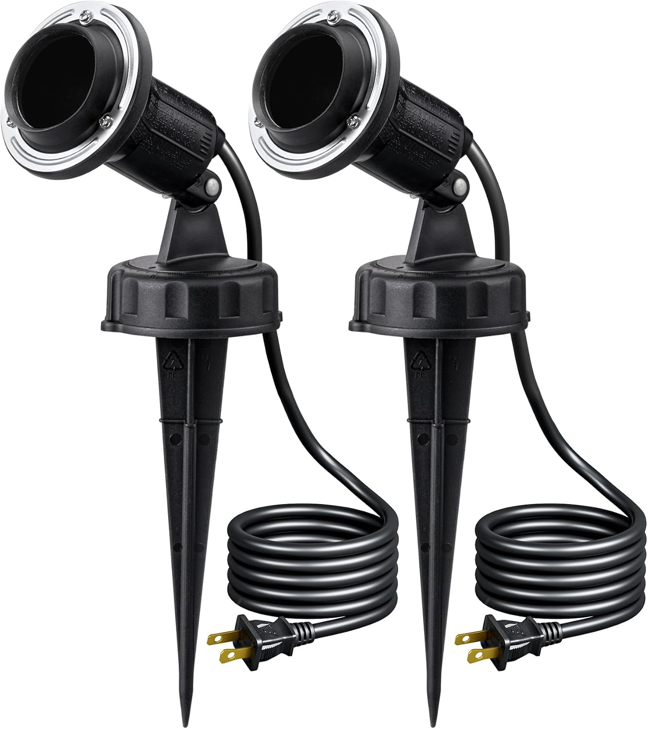 EDISHINE 120V Spotlights Outdoor Christmas, Plug in LED Flood Lights, Waterproof Landscape Lights Socket, 6FT Cord, E26 Base, Max150W PAR38 Bulb (Not Included), 180° Adjustable Head, UL Listed, 2Pack