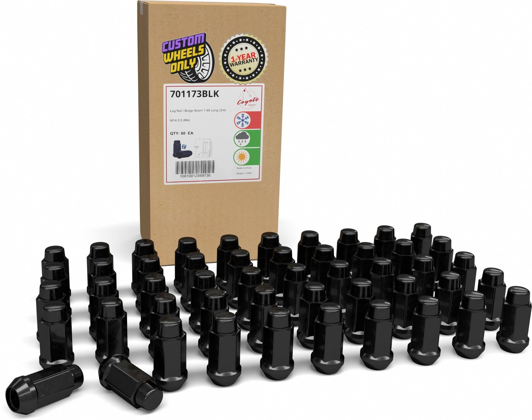 Wheel Accessories Parts 60 Pcs M14 x 2 14 x 2 Thread Bulge Acorn 1.90