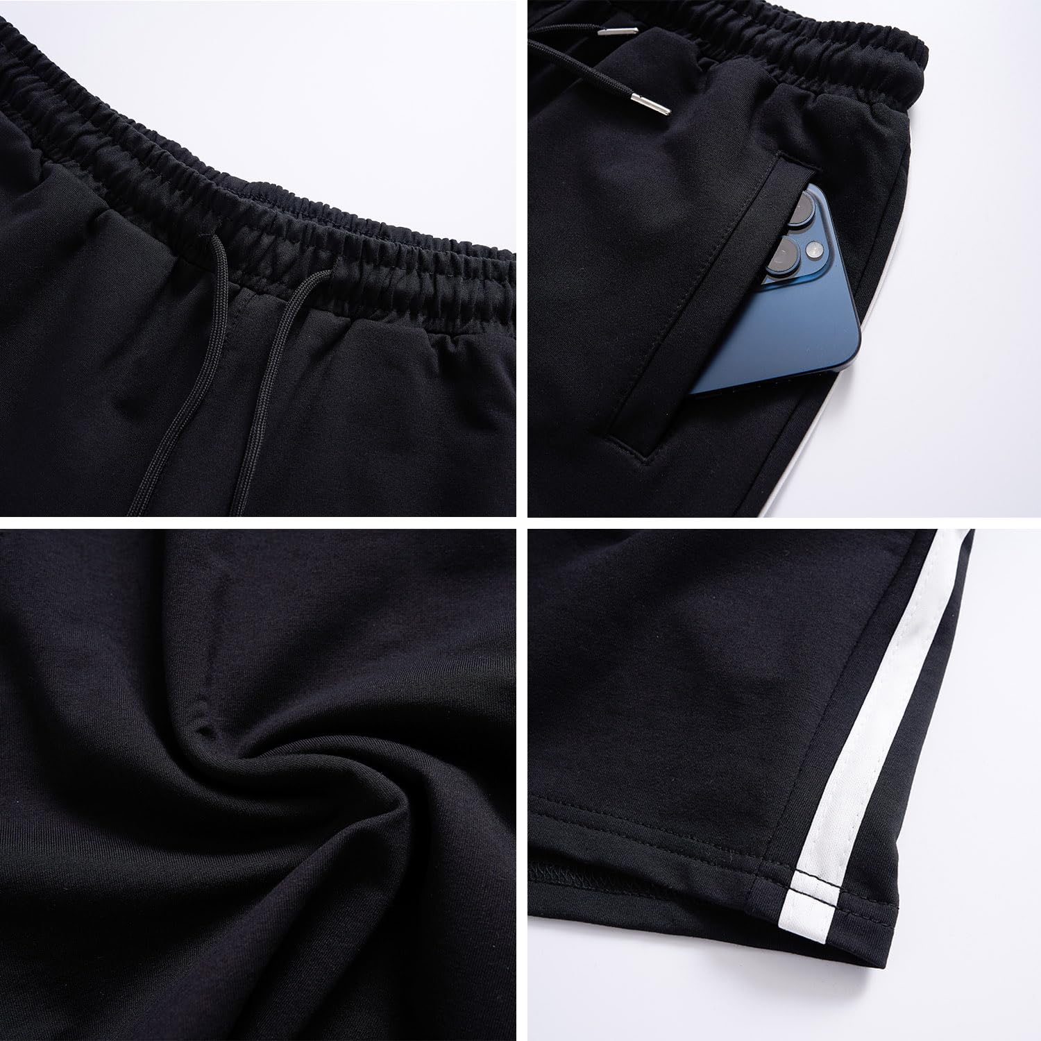 Pantalones Cortos Hombre Algodón Bermuda Transpirable Elásticos Deportivo para Correr Yoga con Bolsillos