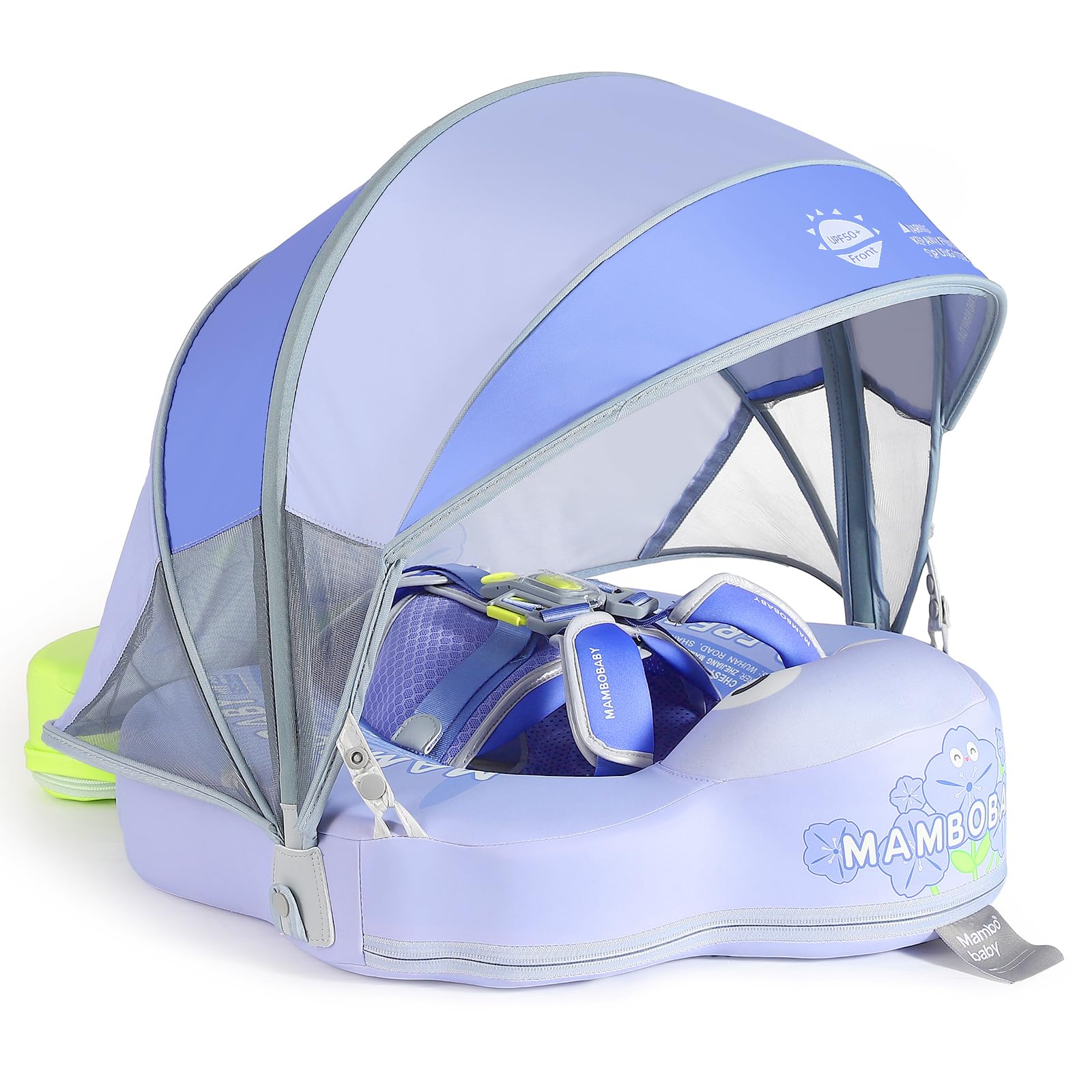 Mambobaby Float Add Tail No Flip Over Non-Inflatable Baby Swim Float Pearl Foam Solid Water Floats Smart Swim Trainer Infant Pool Float Swim Ring with Sun Canopy