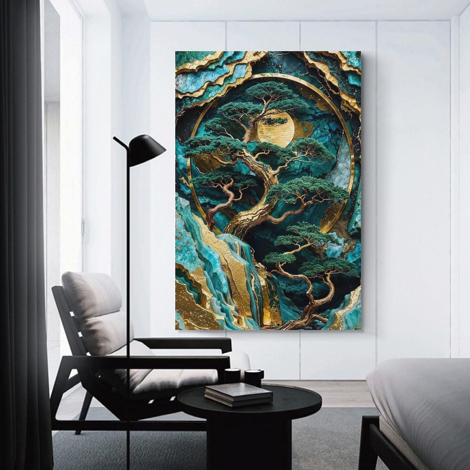 Junmoney Unframe-Lunar Forest Kintsugi Art Lunar Forest Kintsugi Art Room Decor Wall Art, 16X24inch(40X60cm), For Home Office, Desk Area Or Studio, An Interior Accent For Desk Areas