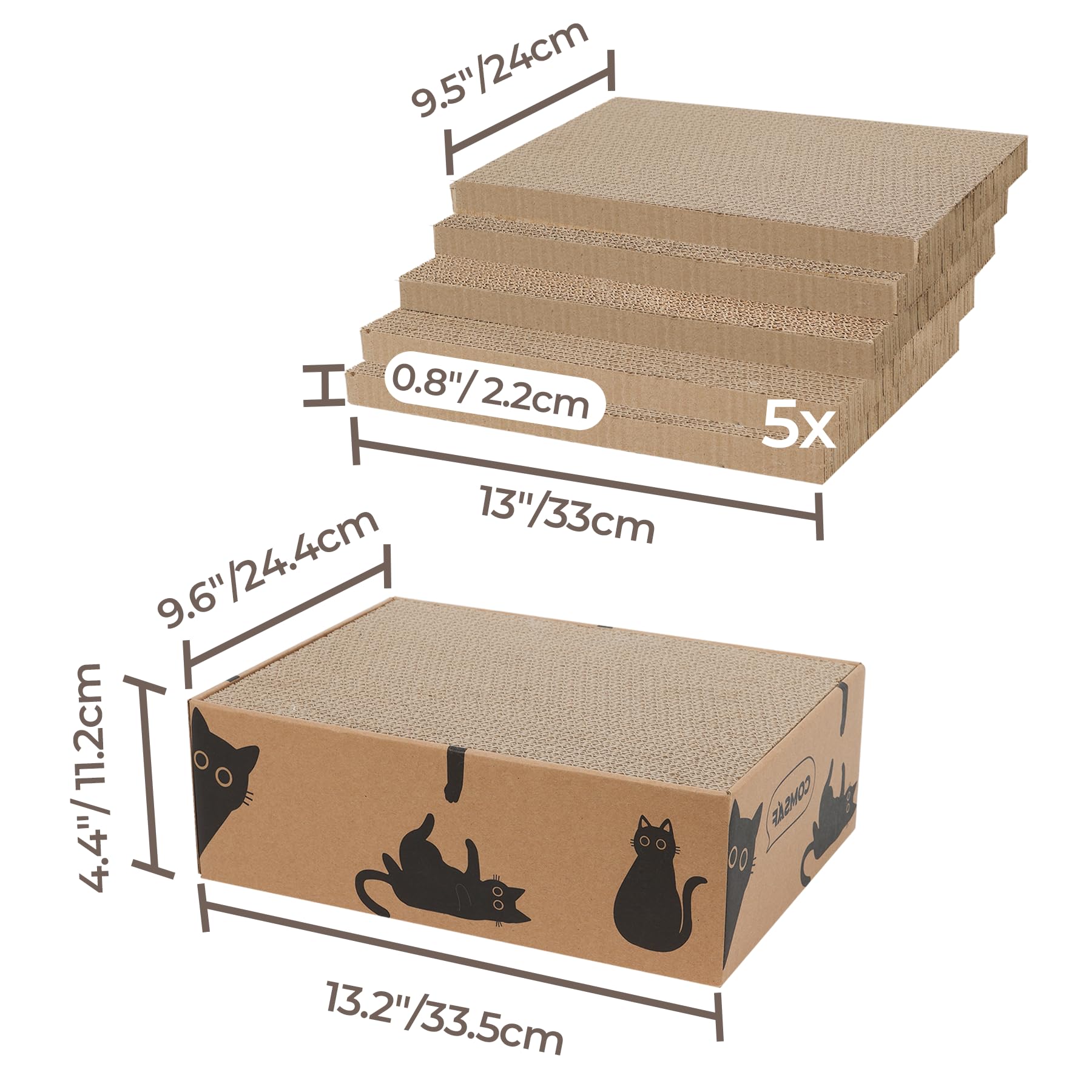 ComSaf Tiragraffi per gatti, design a 5 strati, in cartone ondulato, reversibile, per gatti, per giocare e dormire