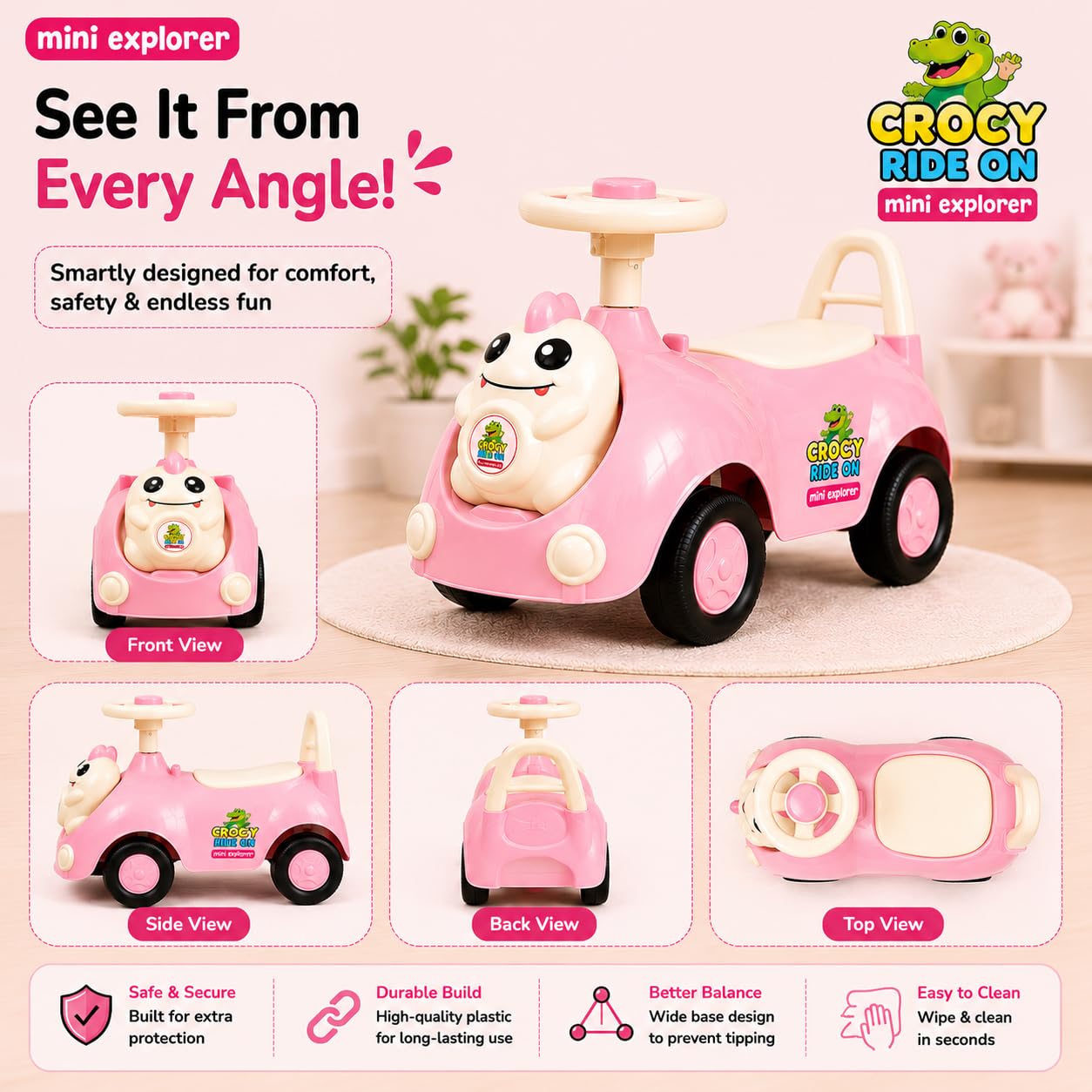 MiniExplorer Wiggle Car - Pink Ride On Toy -5 MiniExplorer Wiggle Car - Pink Ride On Toy -5