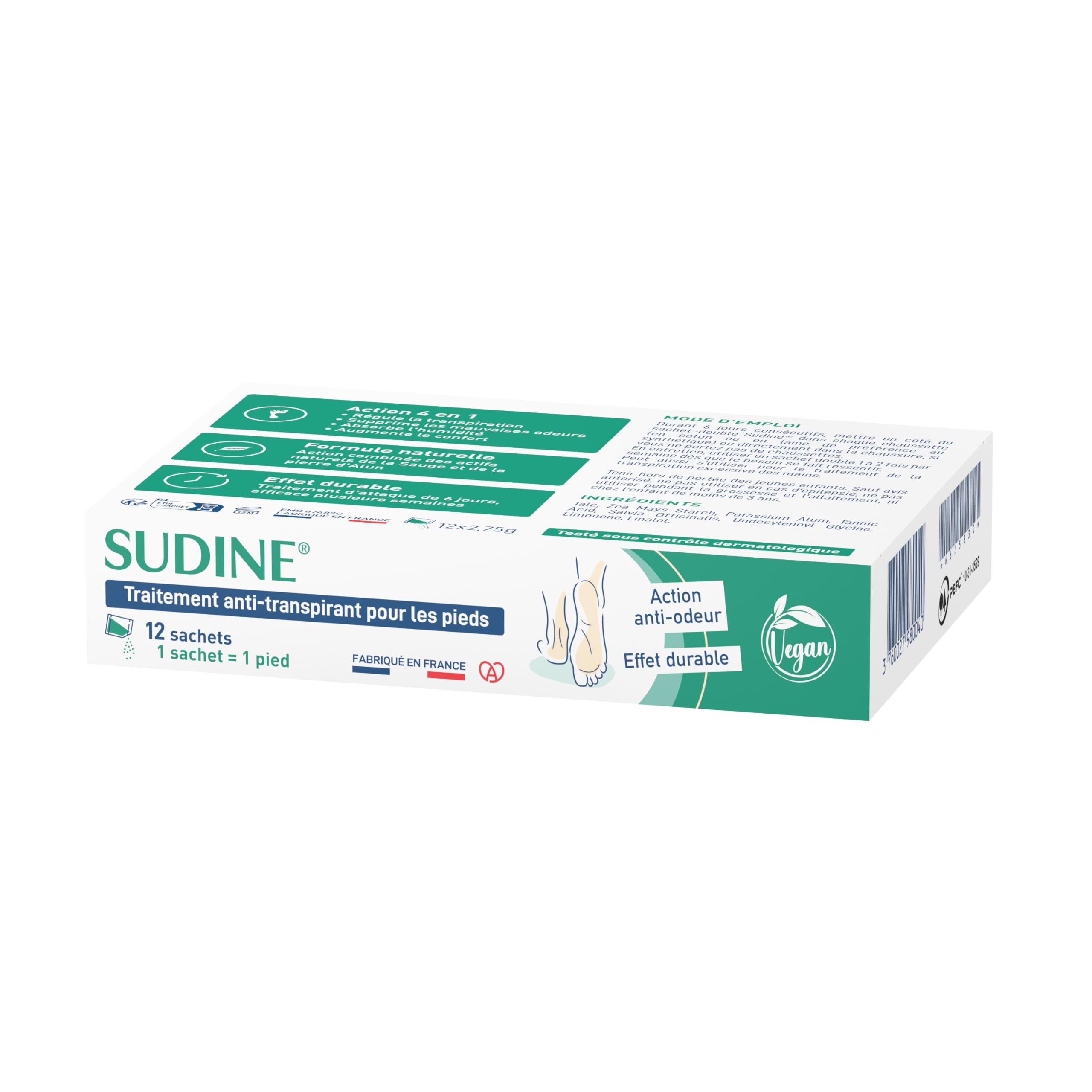 Sudine - Polvo antisudor, caja de 6 bolsas dobles
