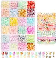 Vista 13 de Juego de 2600 cuentas de poni, juego de cuentas Kandi arcoíris de 18 colores, kit de fabricación de joyas de plástico mate multicolor