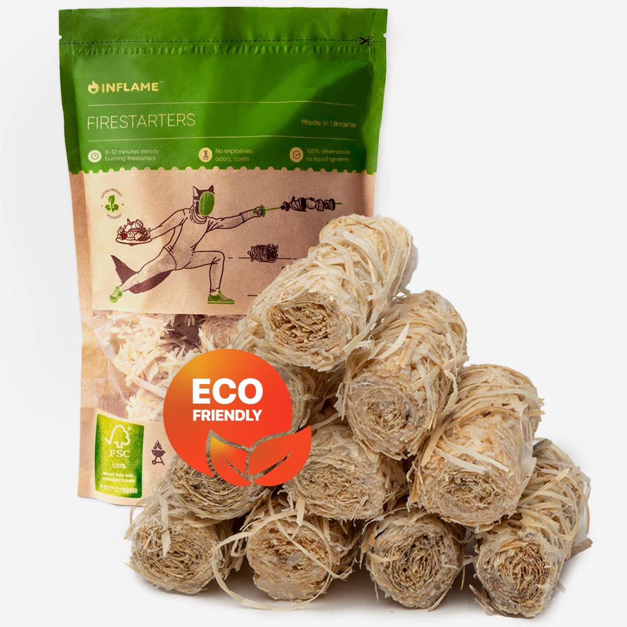 Inflame Fire Starters for Campfires, Grill, BBQ, Fireplace, Woodstove - Charcoal Starter - Waterproof, Weather-Resistant - Natural Wood Fireplace Starters - 24 pcs