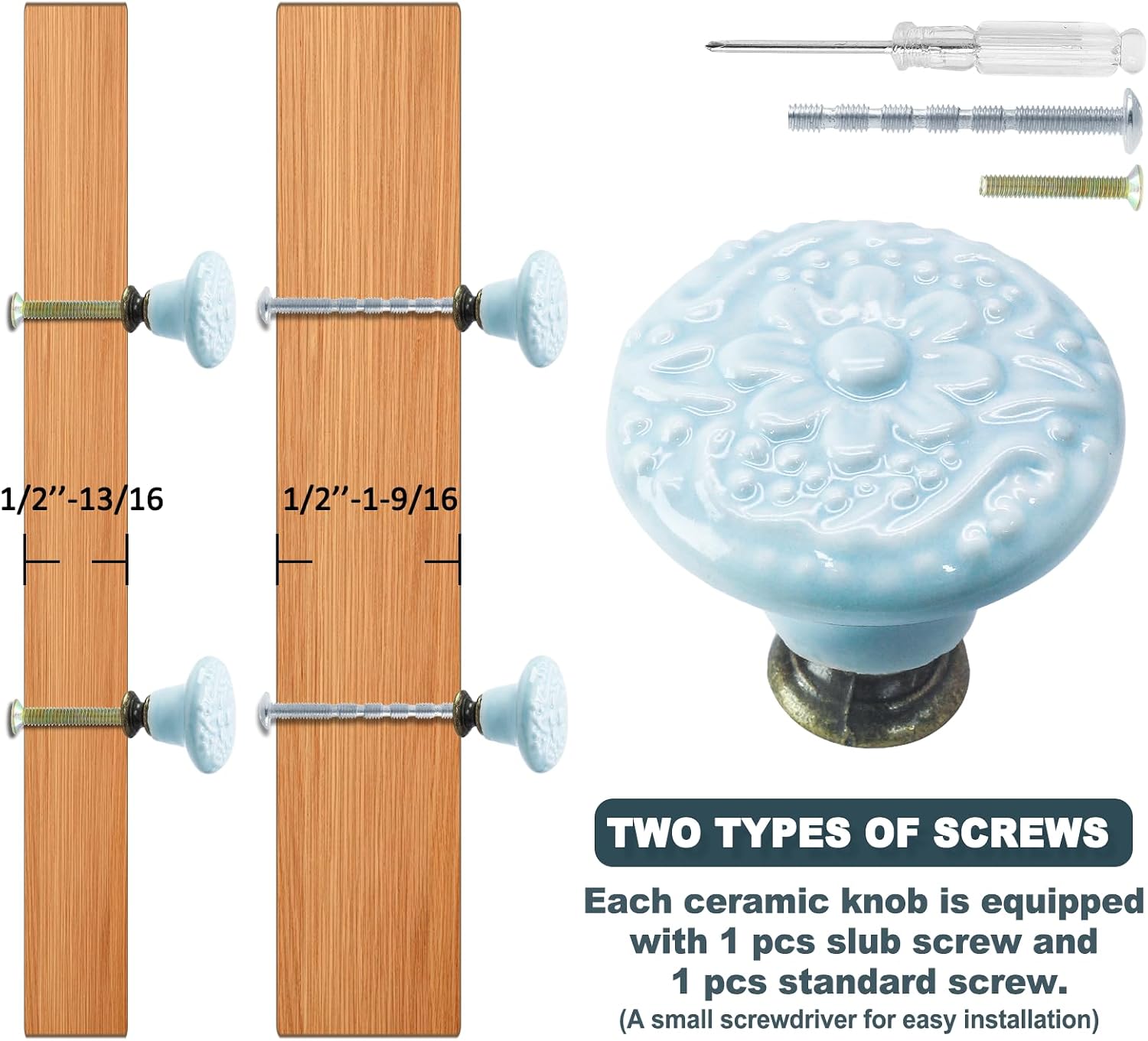 Biaungdo 12 Pcs Sky Blue Ceramic Kitchen Cabinet Knobs image 4