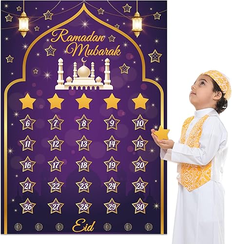 Calendario de Ramadán 2025, decoraciones de Ramadán para actividades caseras de Eid para niños, decoración de Ramadán reutilizable, póster de Eid
