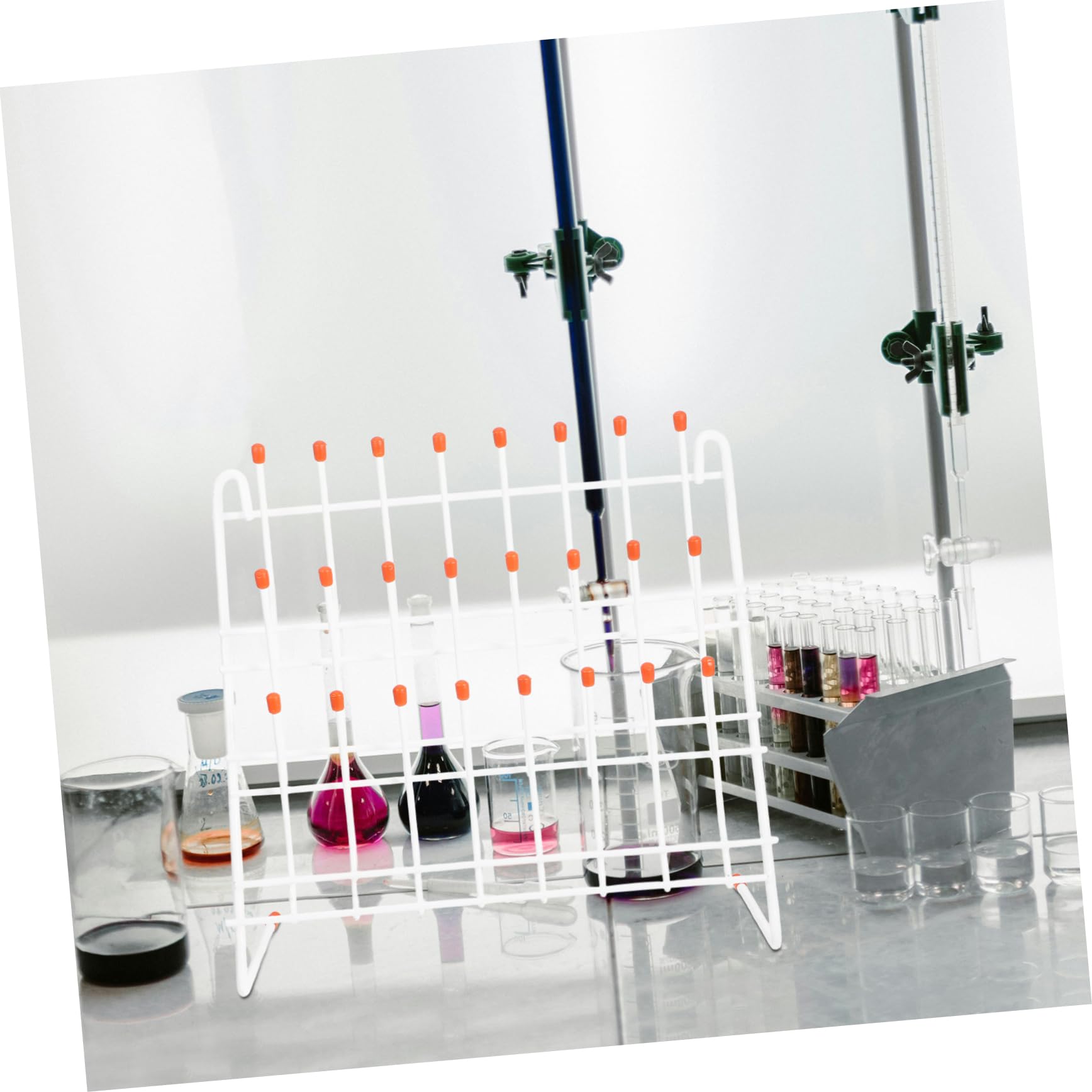 Estante de Secado para Laboratorio Blanco de Hierro, Ligero y Fácil de Transportar, Soporte para Tubos de Ensayo y Vasos en Investigación Científica