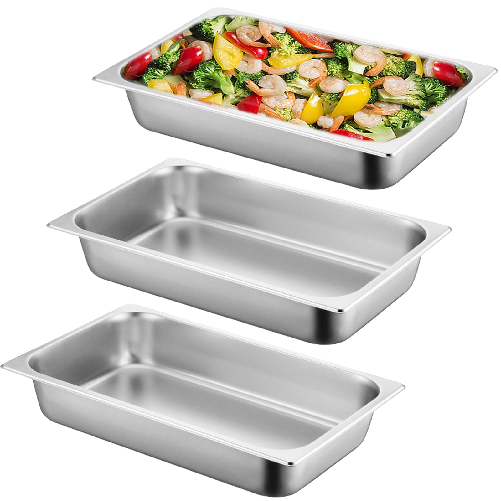 Juego de 3 cuencos para empanar, acero inoxidable GN 1/3, recipiente de 32,5 x 17,5 x 6,5 cm, juego de recipientes GN, 2,4 litros, de metal, rectangular, recipiente gastronorm, ideal para chuletas,