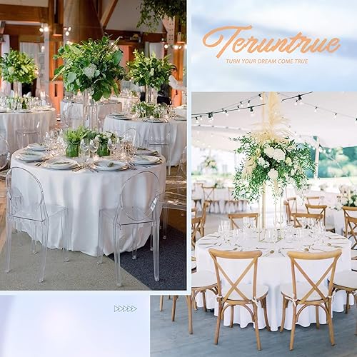Miniatura 6 de Paquete de 10 manteles redondos de alta calidad, mantel de poliéster blanco de 120 pulgadas, mantel de tela de poliéster lavable a granel para