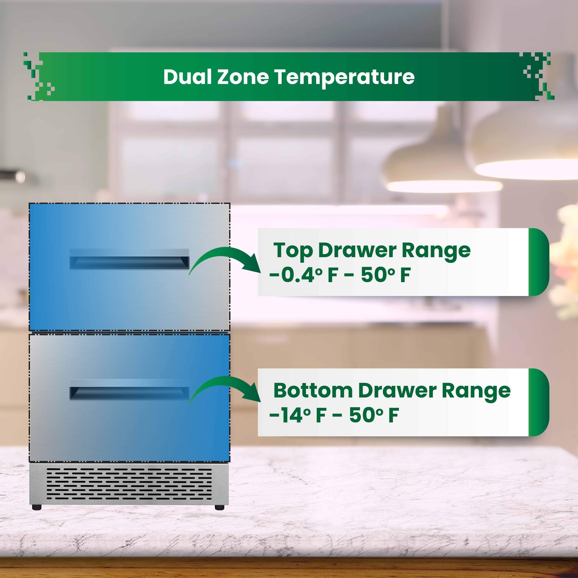Equator 24-Inch 5.3 Cf Built In/Freestanding Weather Proof Dual Zone Convertible Double Drawer Refrigerator For Indoor/Outdoor And Commercial Use on Fridge.com - View 4