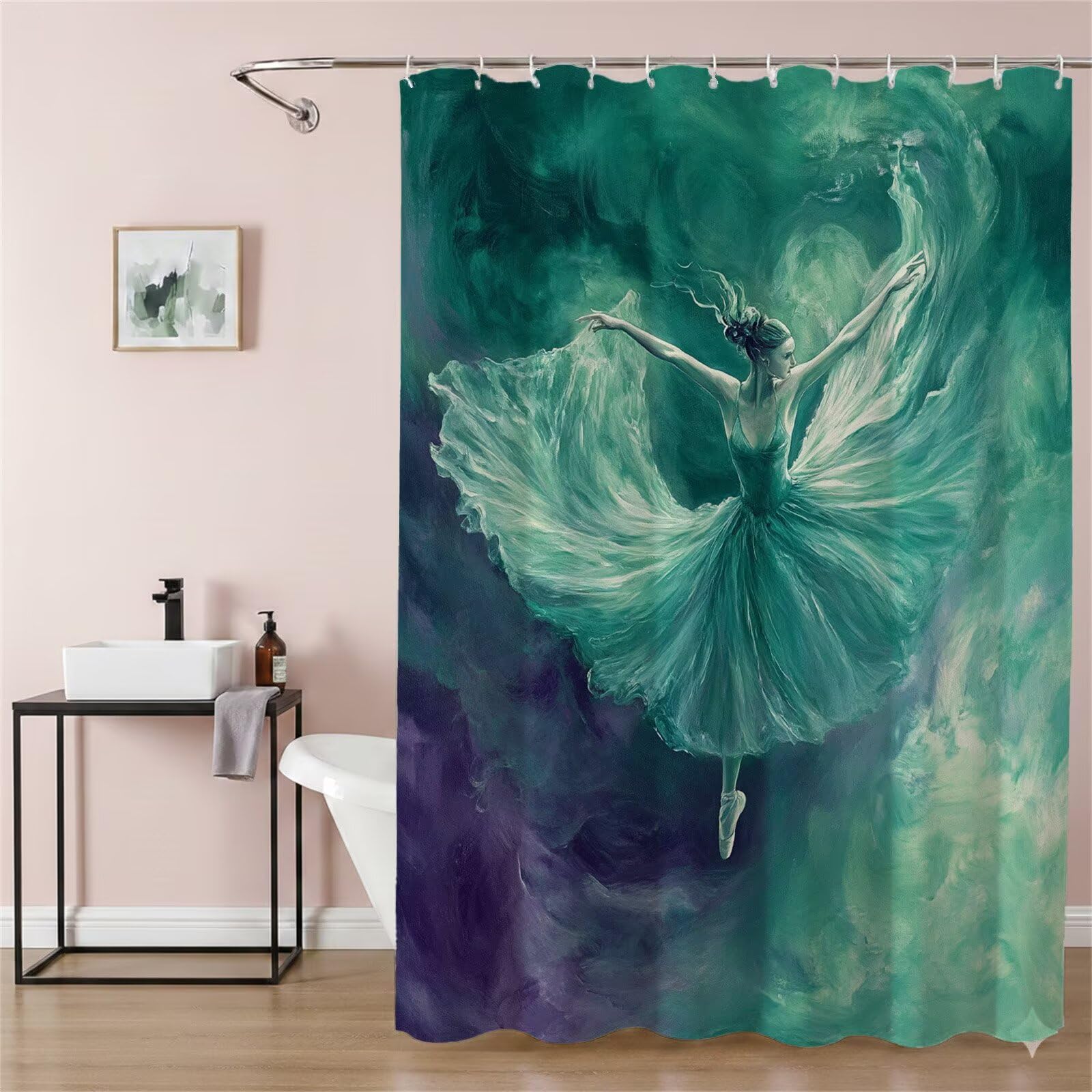 Duschvorhang 180x240 cm, Shower Curtains Grün, Duschvorhänge Ballett Wasserabweisend, Antischimmel, Waschbar Extra Breit Polyester Stoff Badevorhänge mit 12 Ringe, für Badezimmer, Badewanne 9Q-335