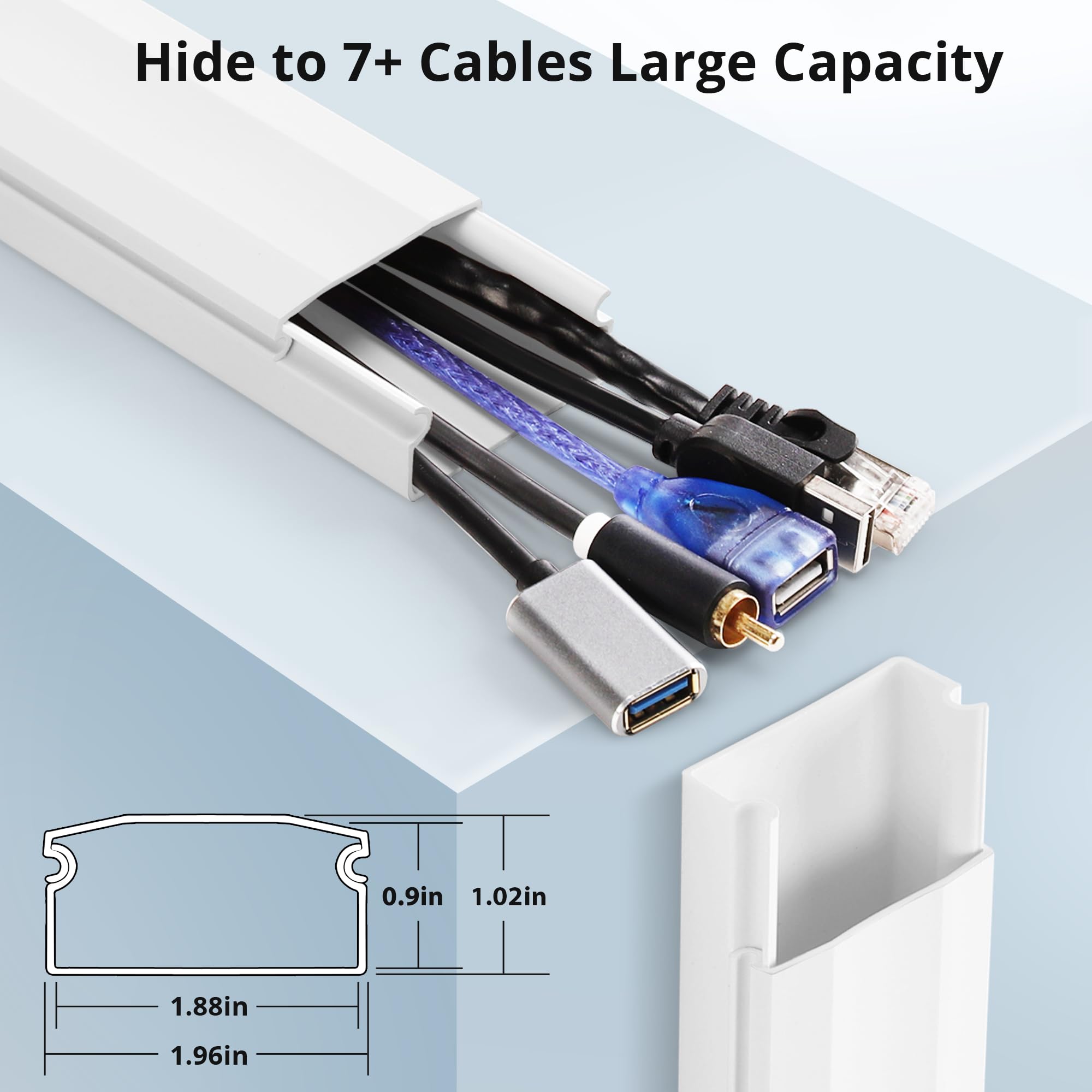 63" TV Cable Hider Kit – 4 X 15.7" PVC Cord Concealer, Paintable & Cuttable, White, Self-Adhesive, Hides 3-4 Cables, For Wall-Mounted TVs, Offices, Entertainment Centers