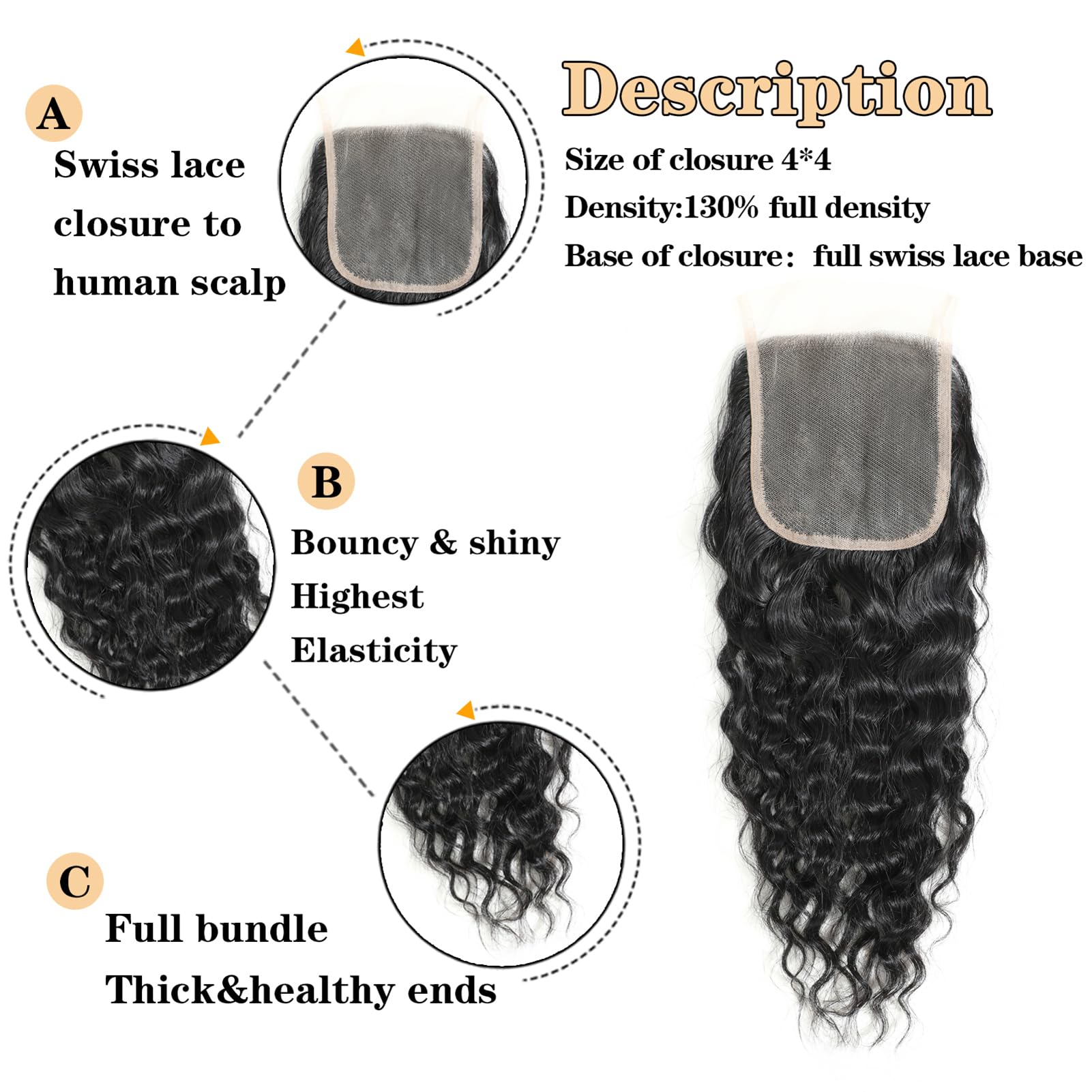Amazon.com : 12A Water Wave Bundles with Closure Human Hair  display picture 1